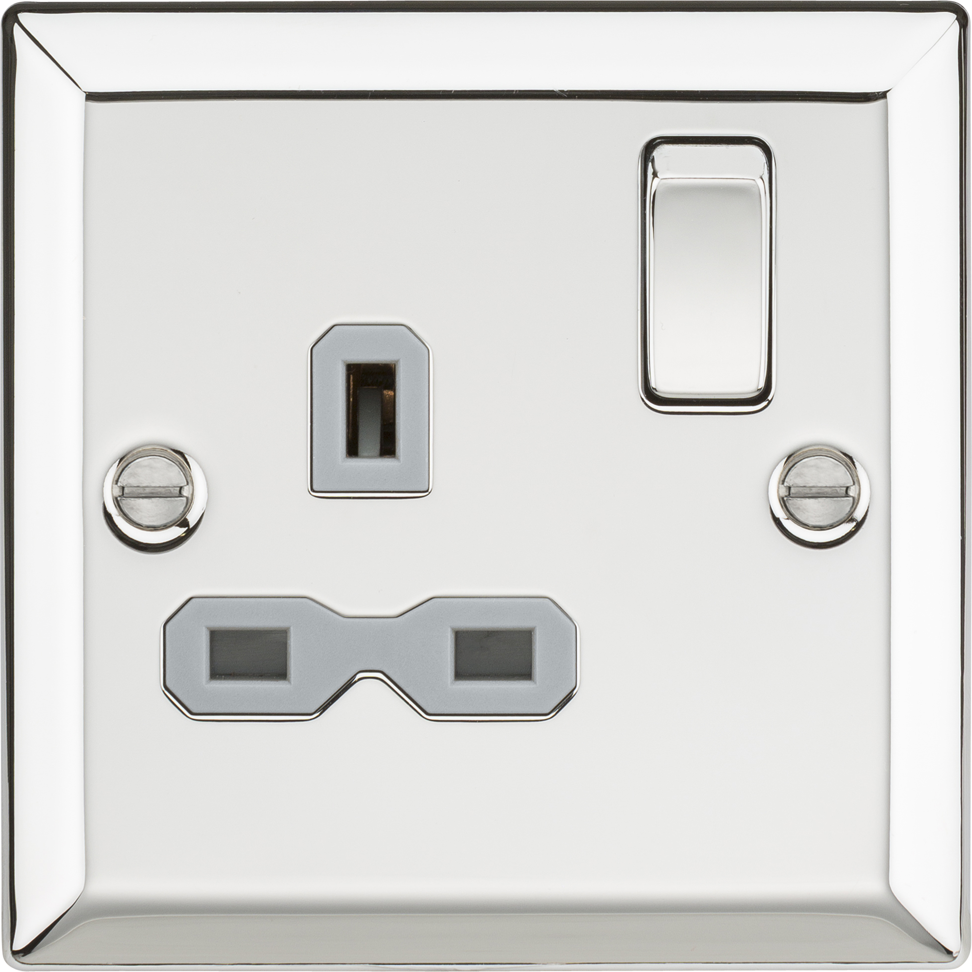 13A 1G DP Switched Socket With Grey Insert - Bevelled Edge Polished Chrome - CV7PCG 