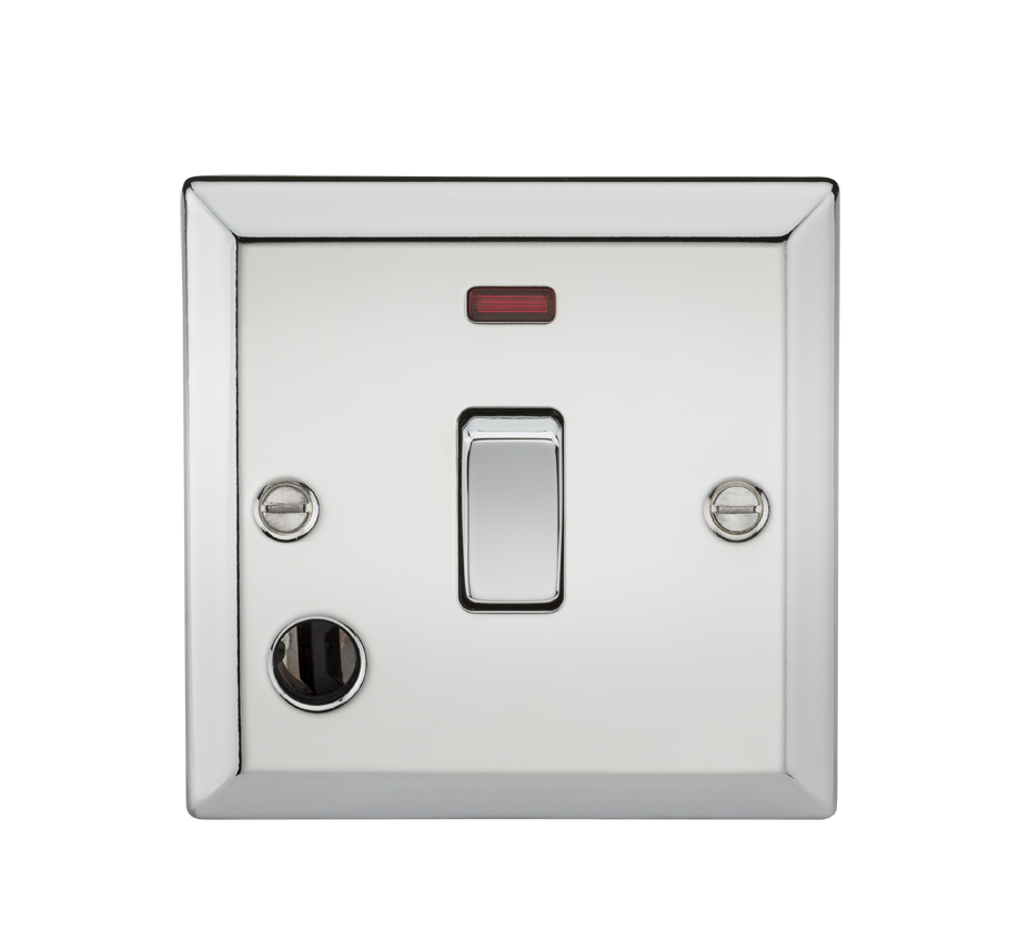 20A 1G DP Switch With Neon & Flex Outlet - Bevelled Edge Polished Chrome - CV834FPC 
