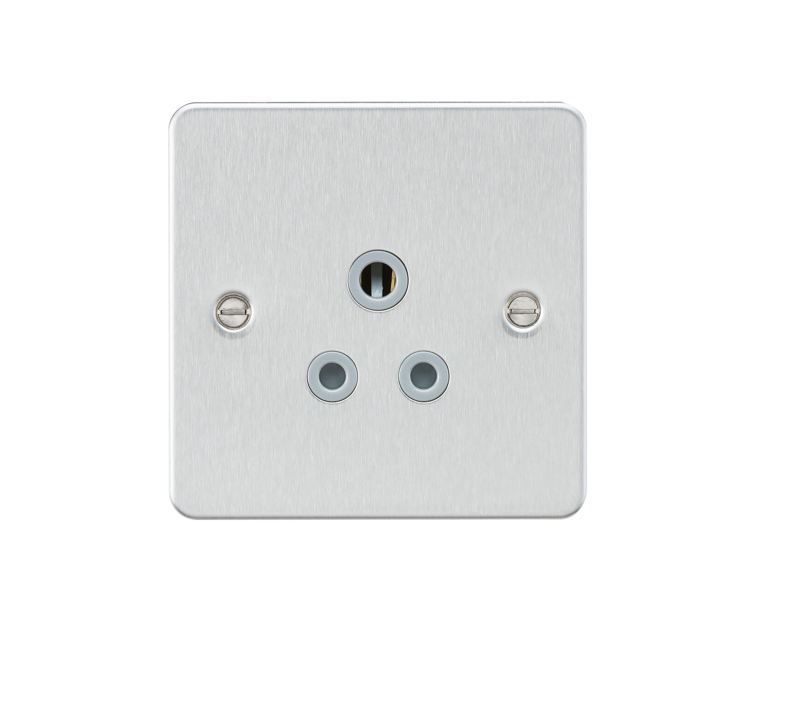 Flat Plate 5A Unswitched Socket - Brushed Chrome With Grey Insert - FP5ABCG 