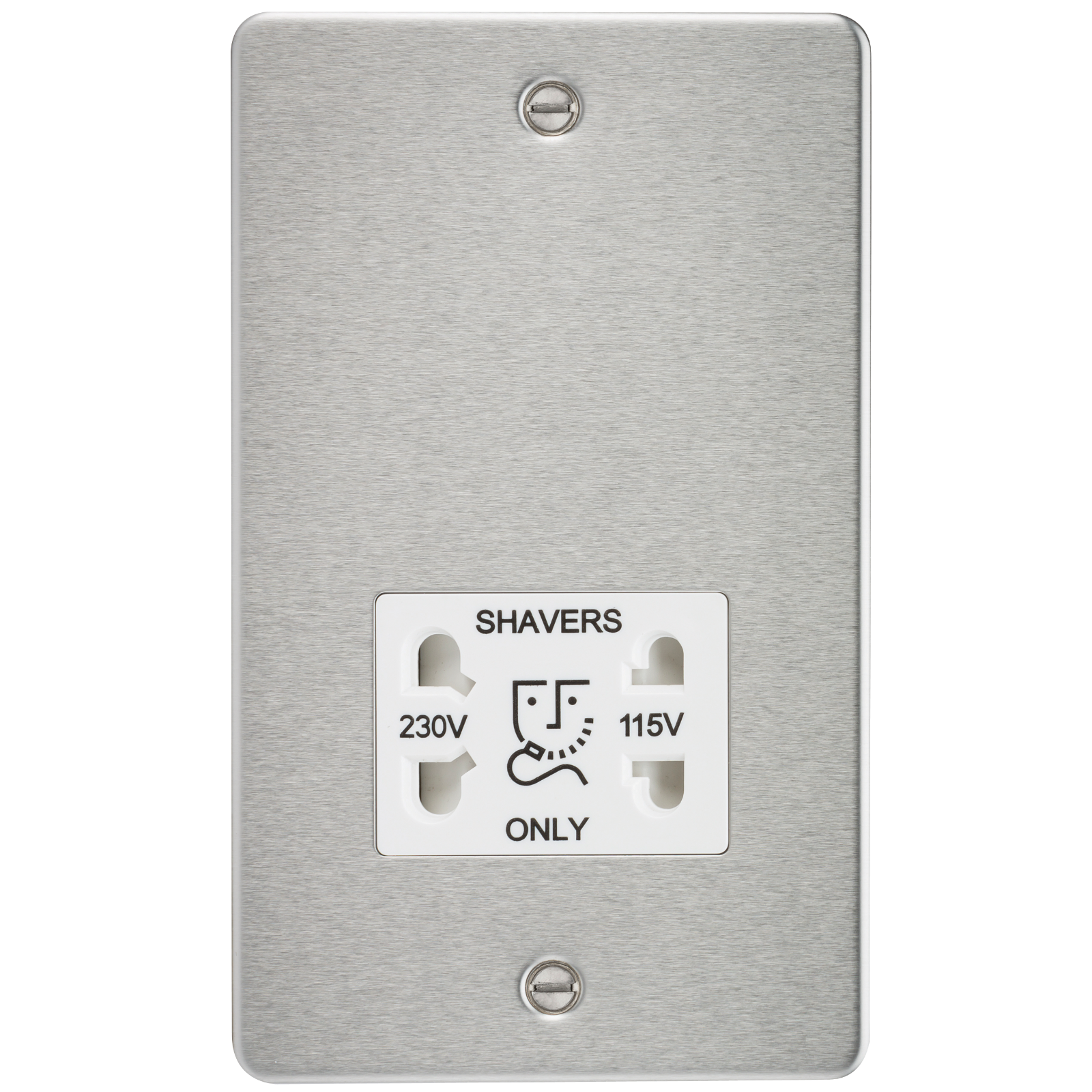 Flat Plate 115/230V Dual Voltage Shaver Socket - Brushed Chrome With White Insert - FP8900BCW 