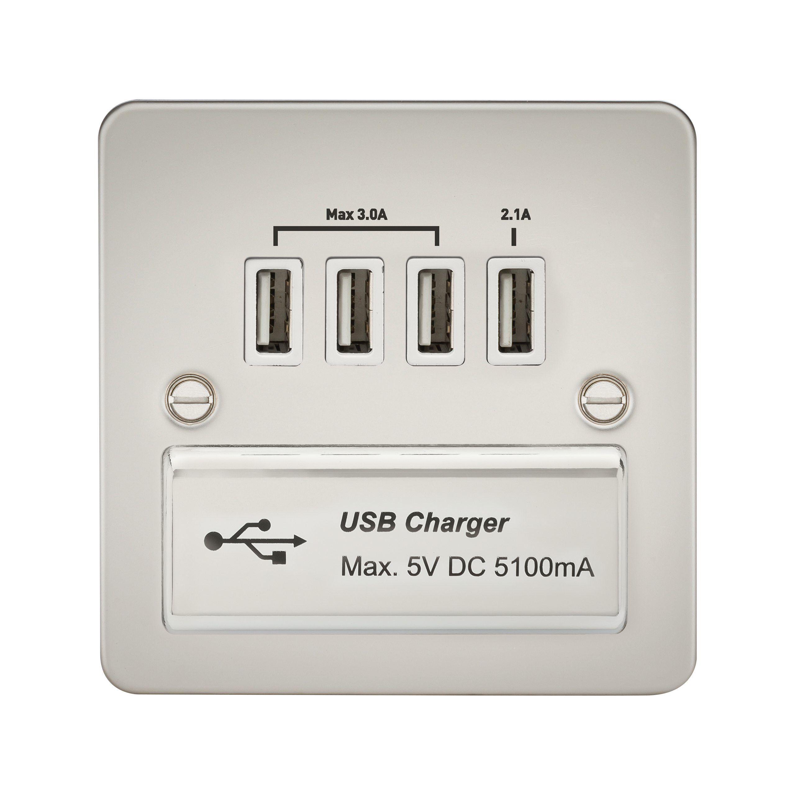 Flat Plate Quad USB Charger Outlet - Pearl With White Insert - FPQUADPLW 