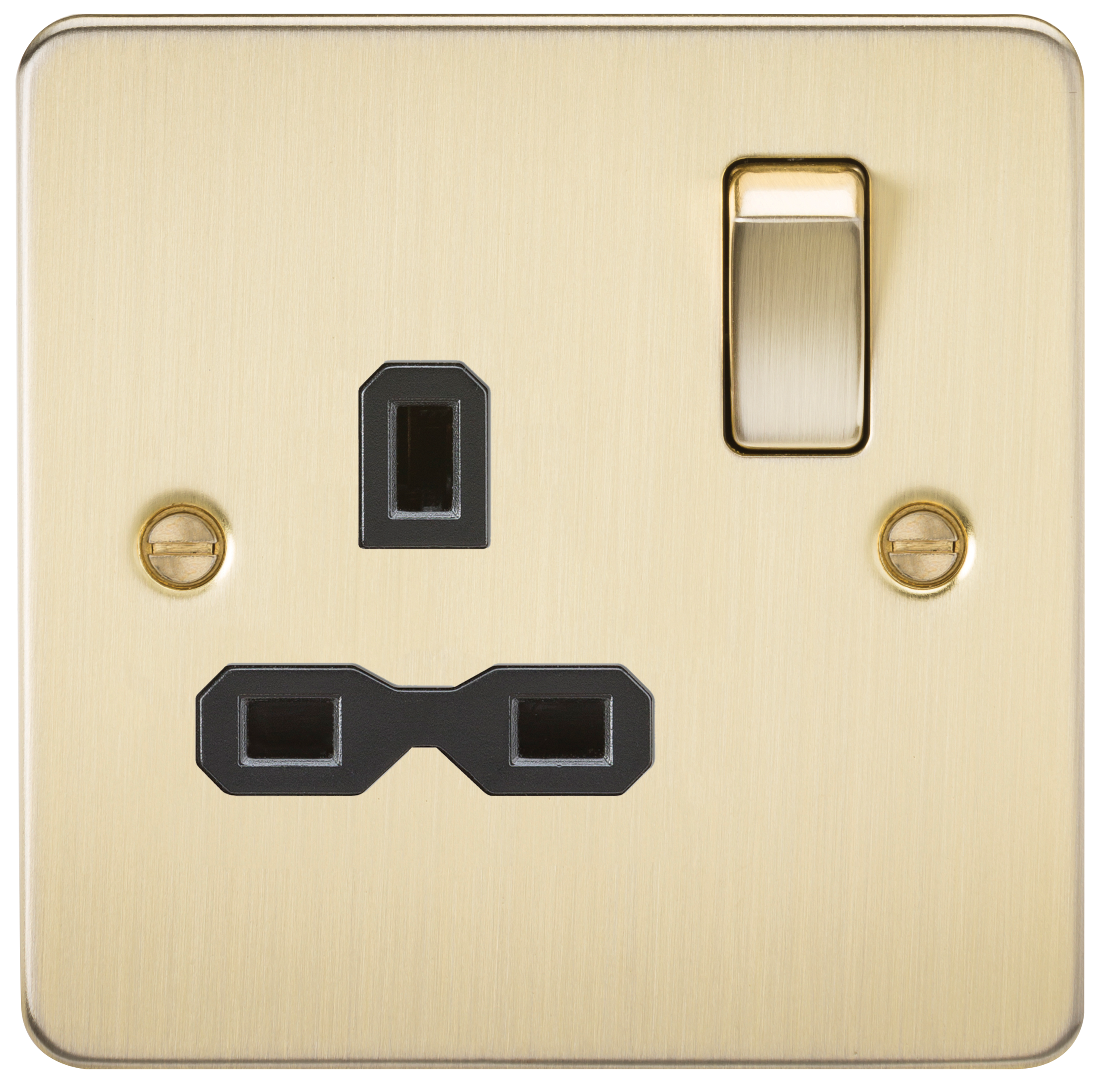 Flat Plate 13A 1G DP Switched Socket - Brushed Brass With Black Insert - FPR7000BB 