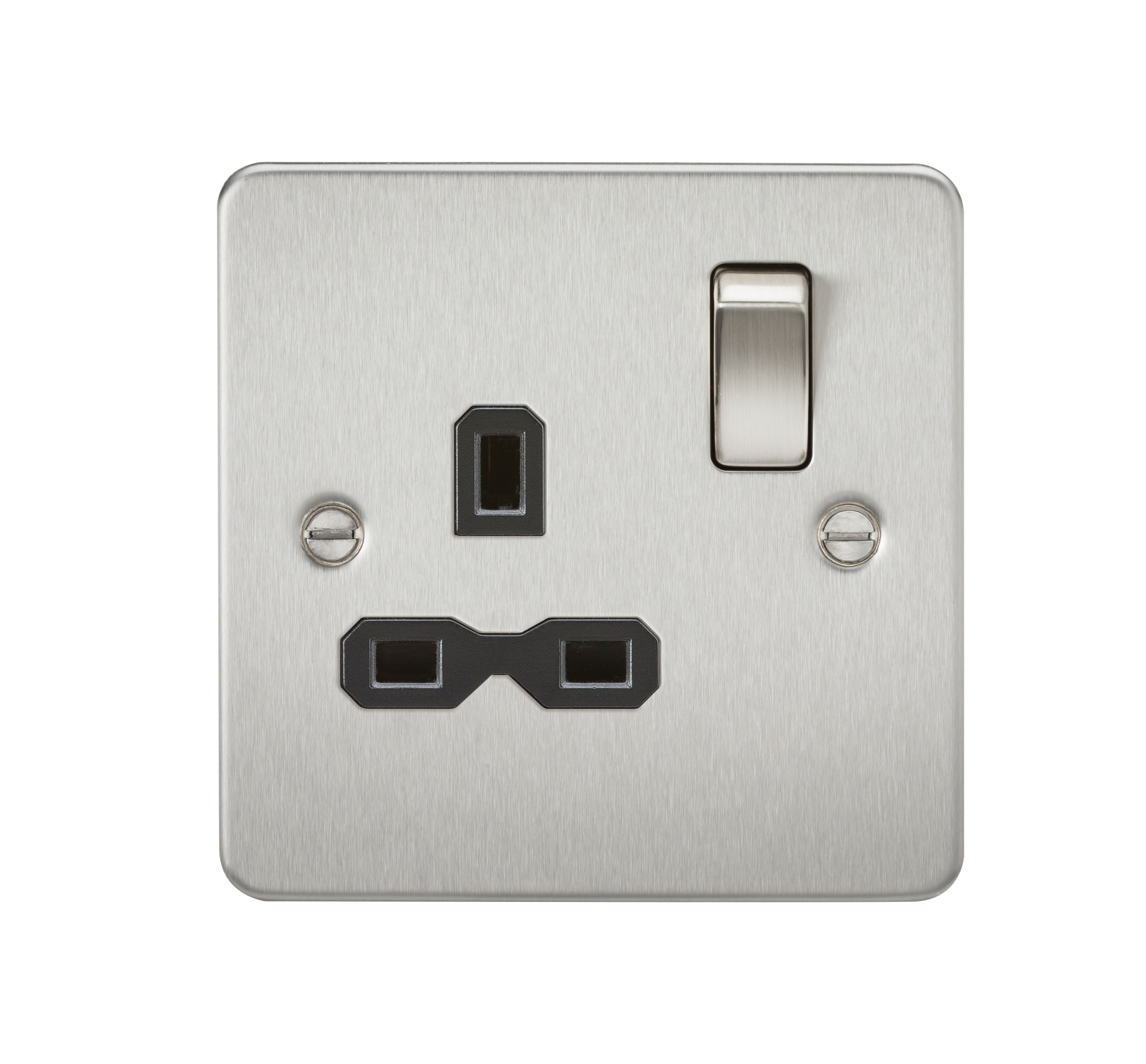 Flat Plate 13A 1G DP Switched Socket - Brushed Chrome With Black Insert - FPR7000BC 