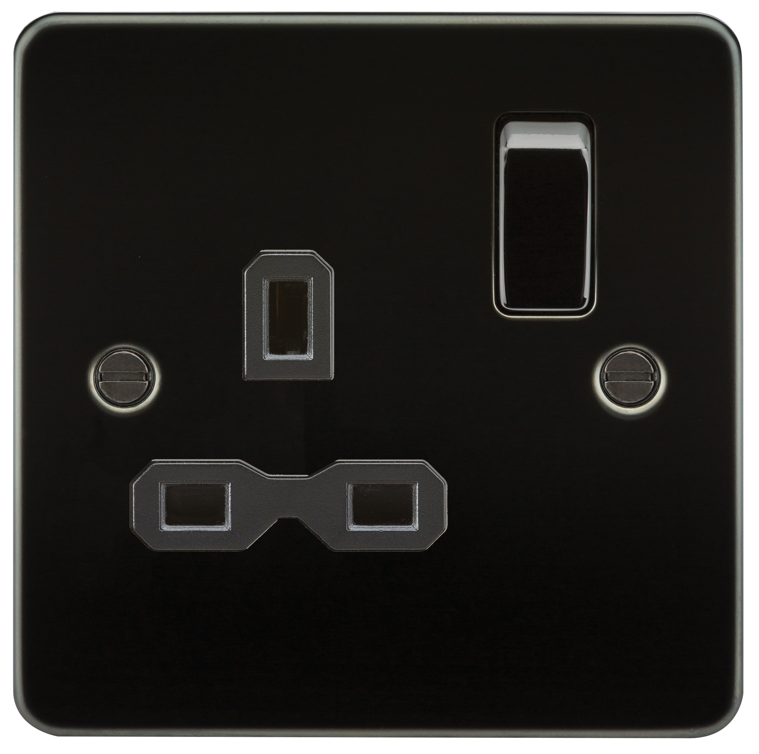 Flat Plate 13A 1G DP Switched Socket - Gunmetal With Black Insert - FPR7000GM 