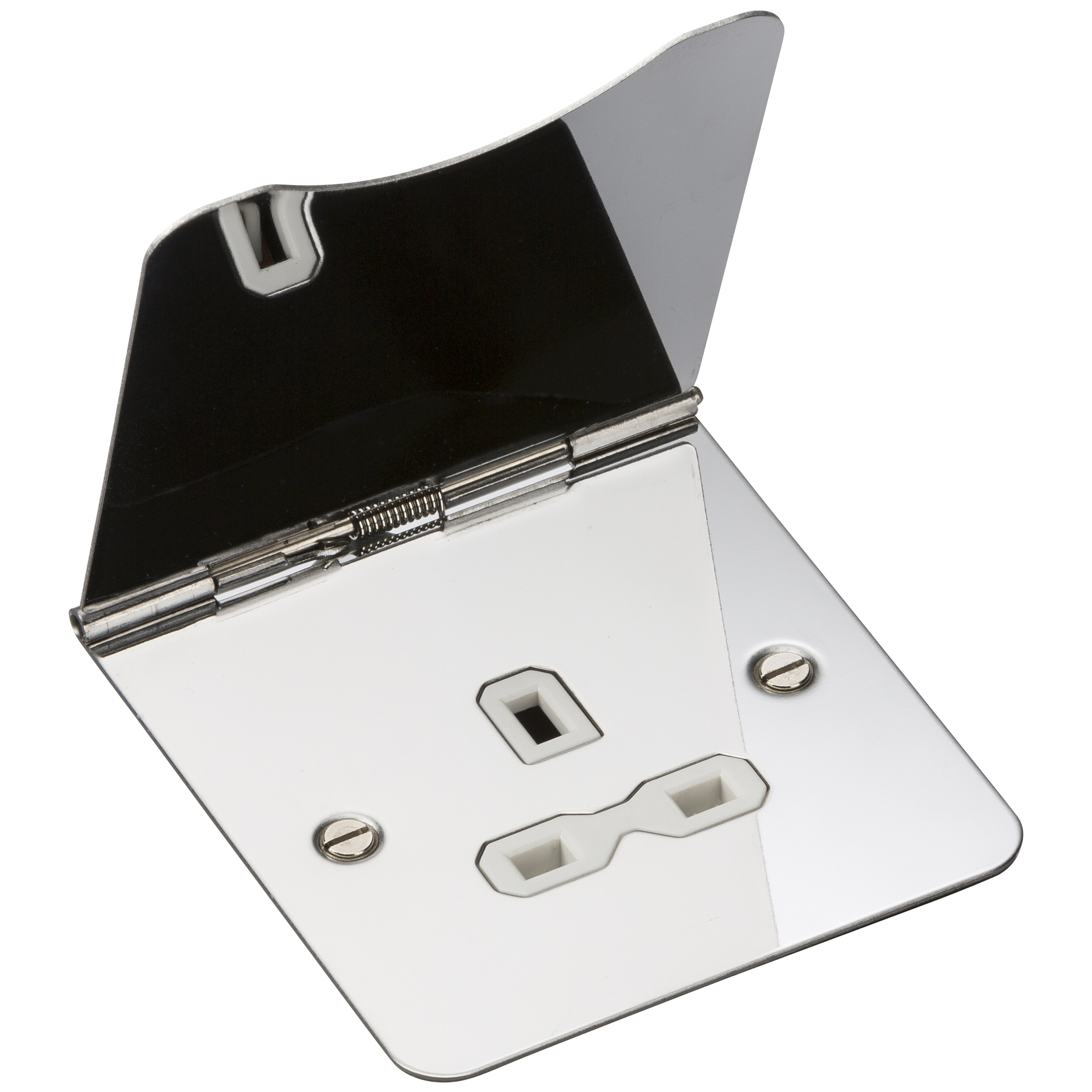 13A 1G Unswitched Floor Socket - Polished Chrome With White Insert - FPR7UPCW 