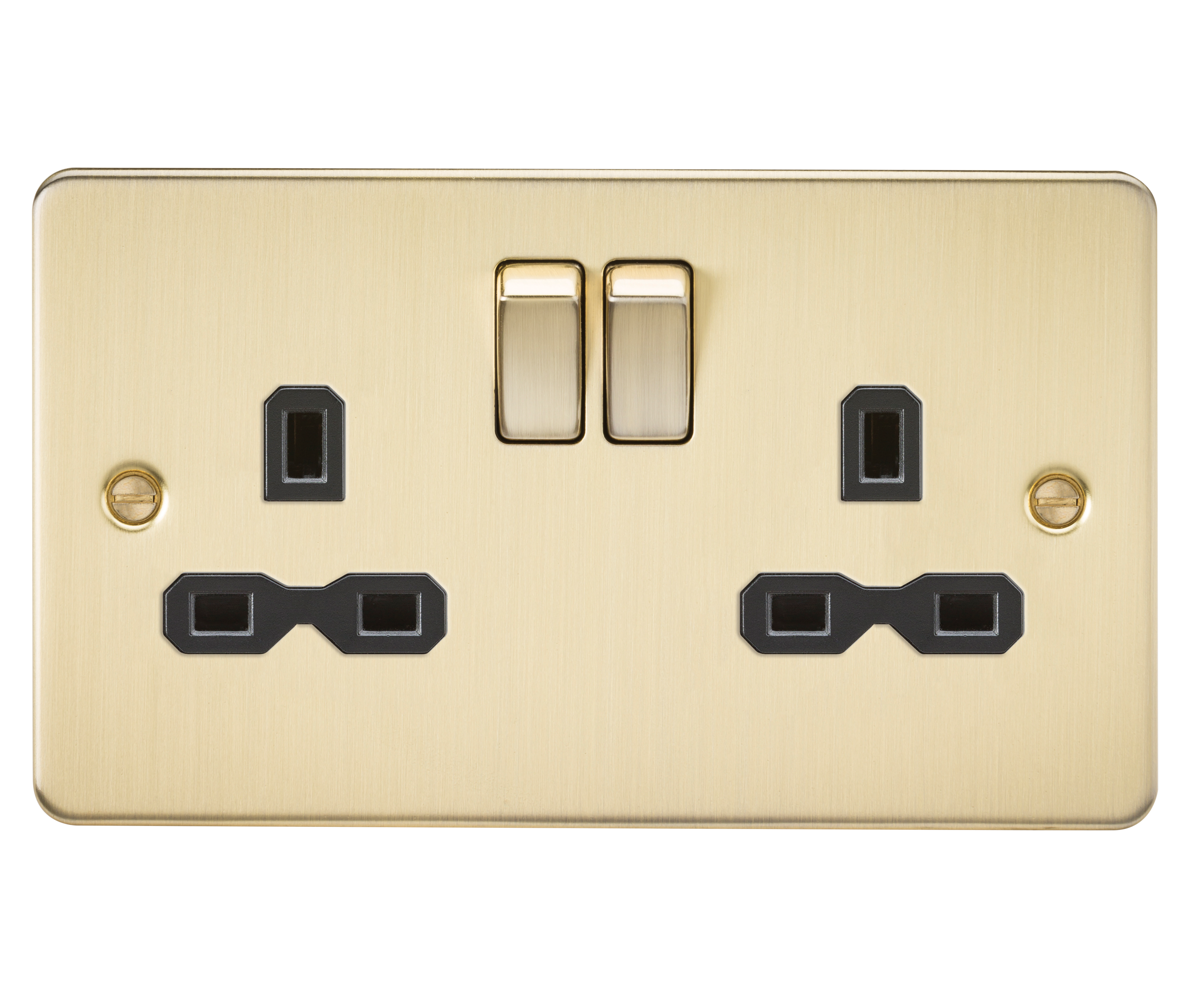 Flat Plate 13A 2G DP Switched Socket - Brushed Brass With Black Insert - FPR9000BB 