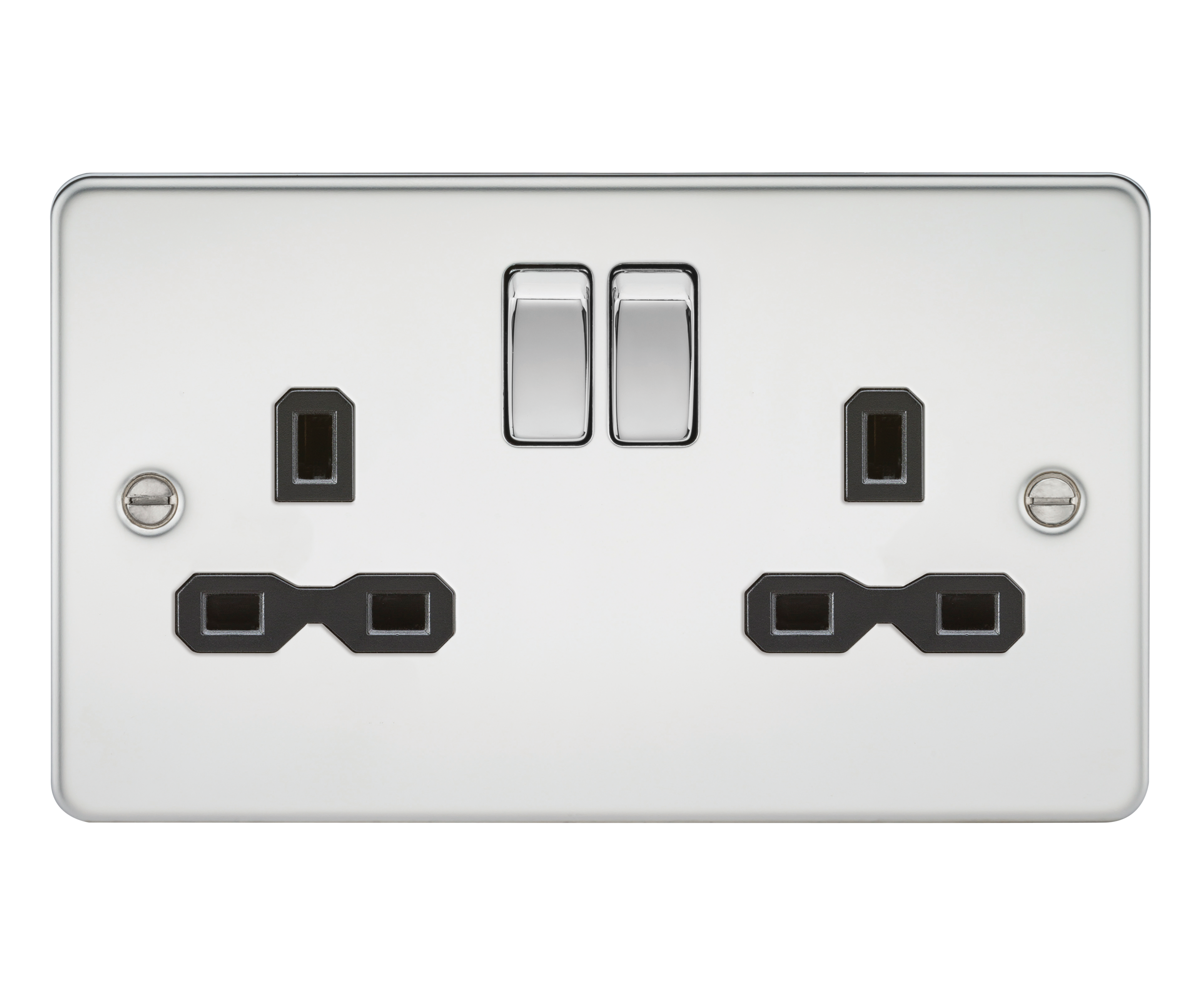 Flat Plate 13A 2G DP Switched Socket - Polished Chrome With Black Insert - FPR9000PC 