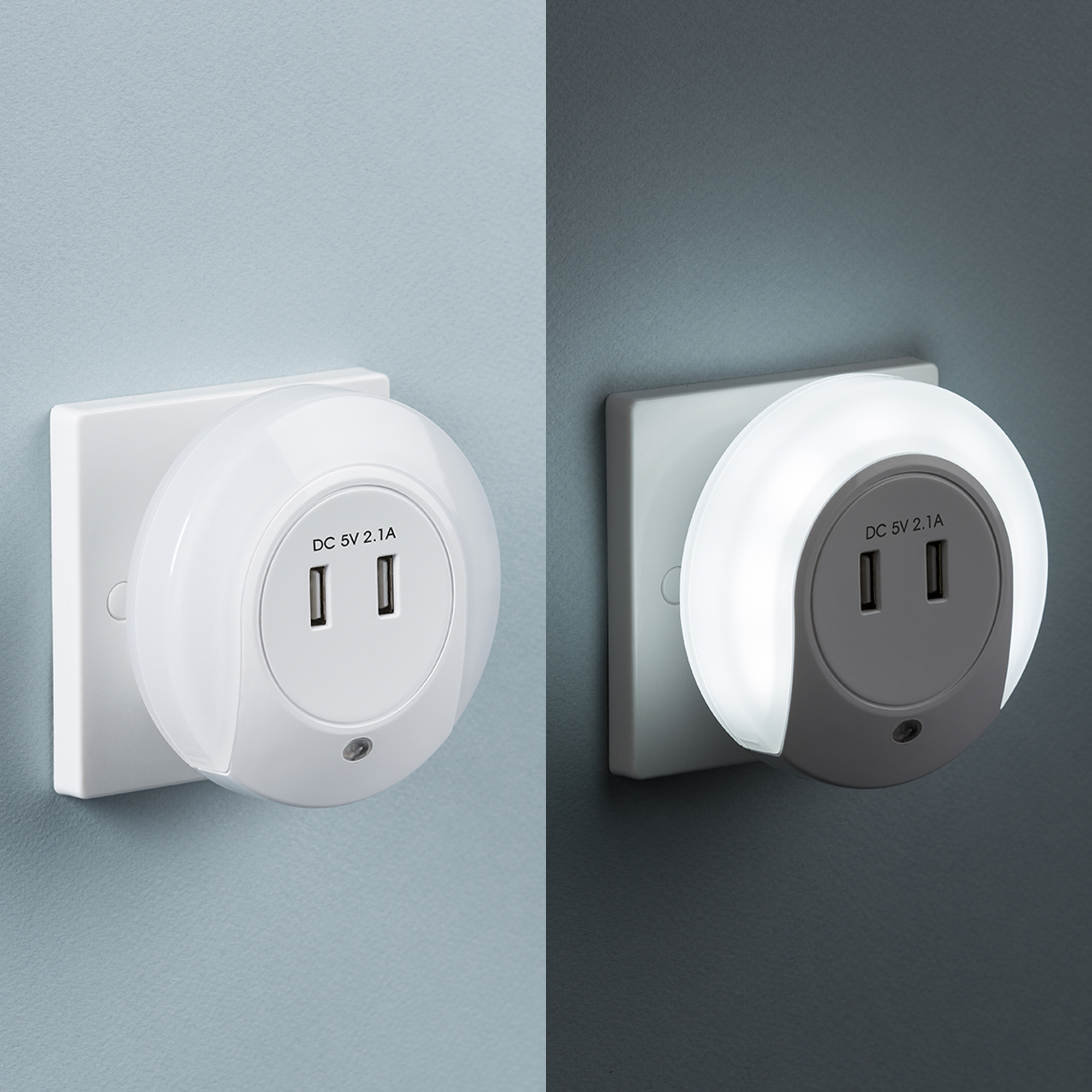 Plug In LED Night Light With Dual USB Charger Ports 5V DC 2.1A (shared) - NL002 