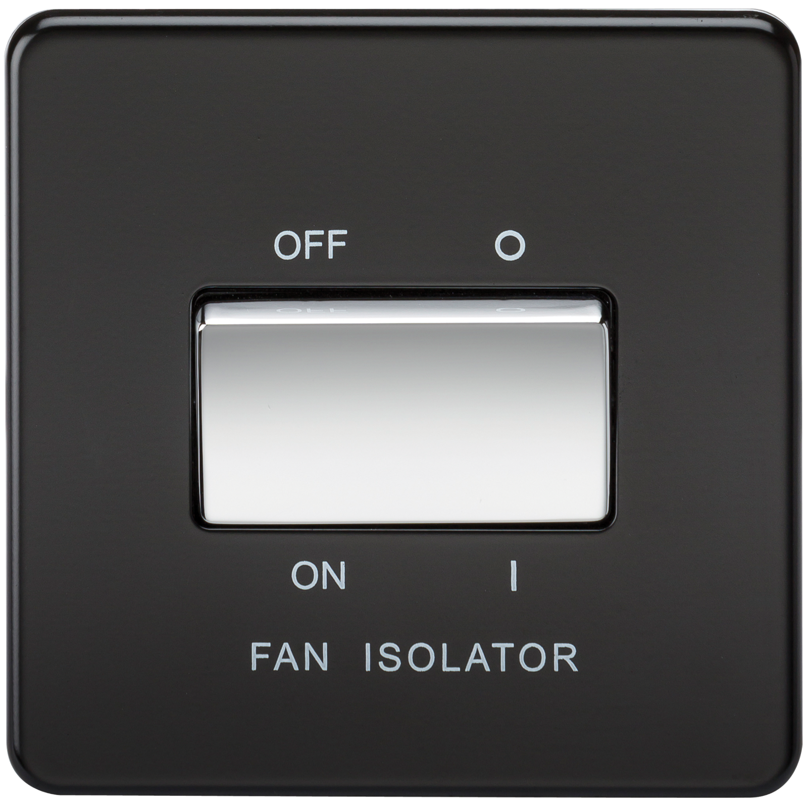 Screwless 10A 3 Pole Fan Isolator Switch - Matt Black With Chrome Rocker - SF1100MB 