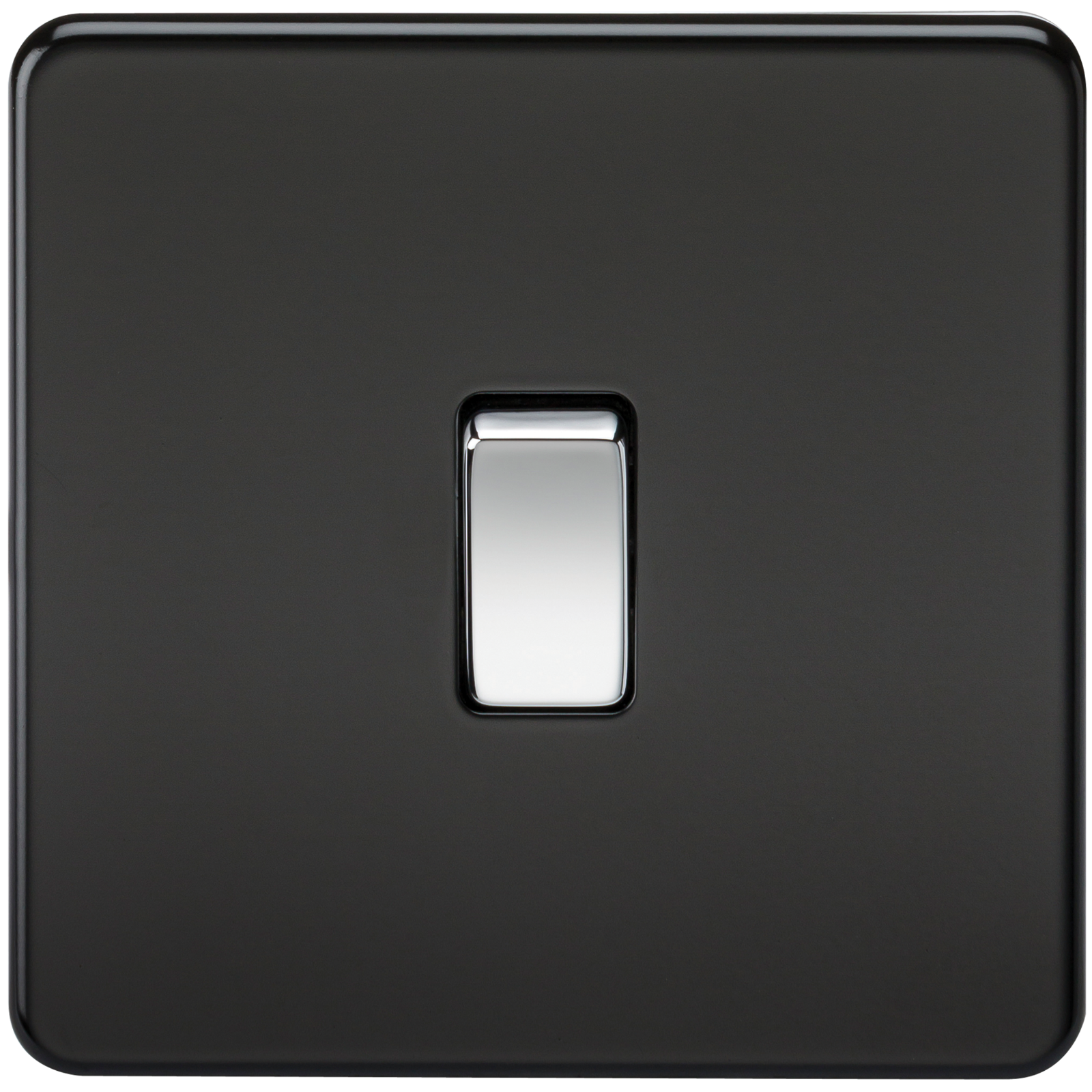 Screwless 10A 1G Intermediate Switch - Matt Black With Chrome Rocker - SF1200MB 