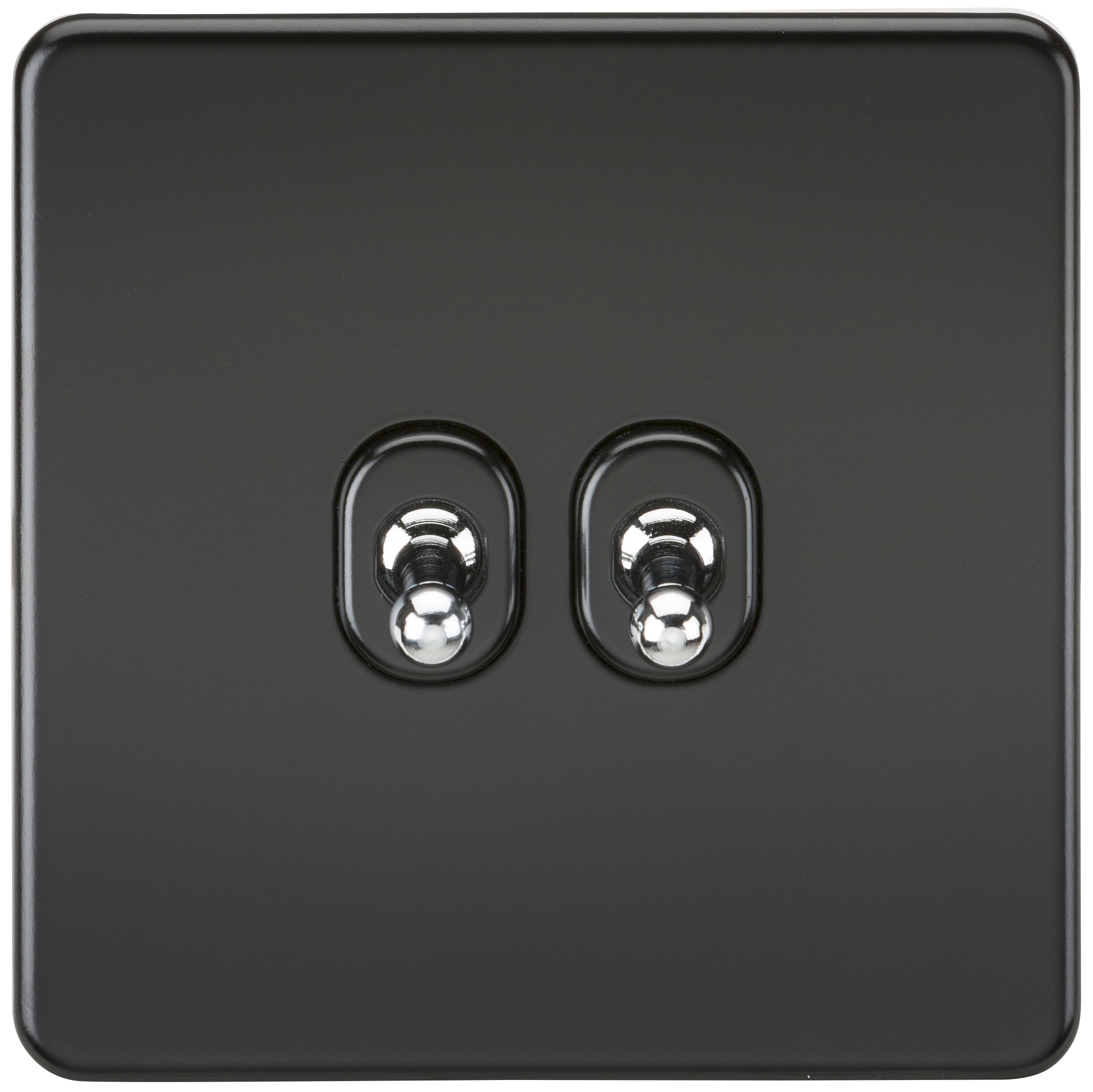 Screwless 10A 2G 2-Way Toggle Switch - Matt Black With Chrome Toggles - SF2TOGMB 