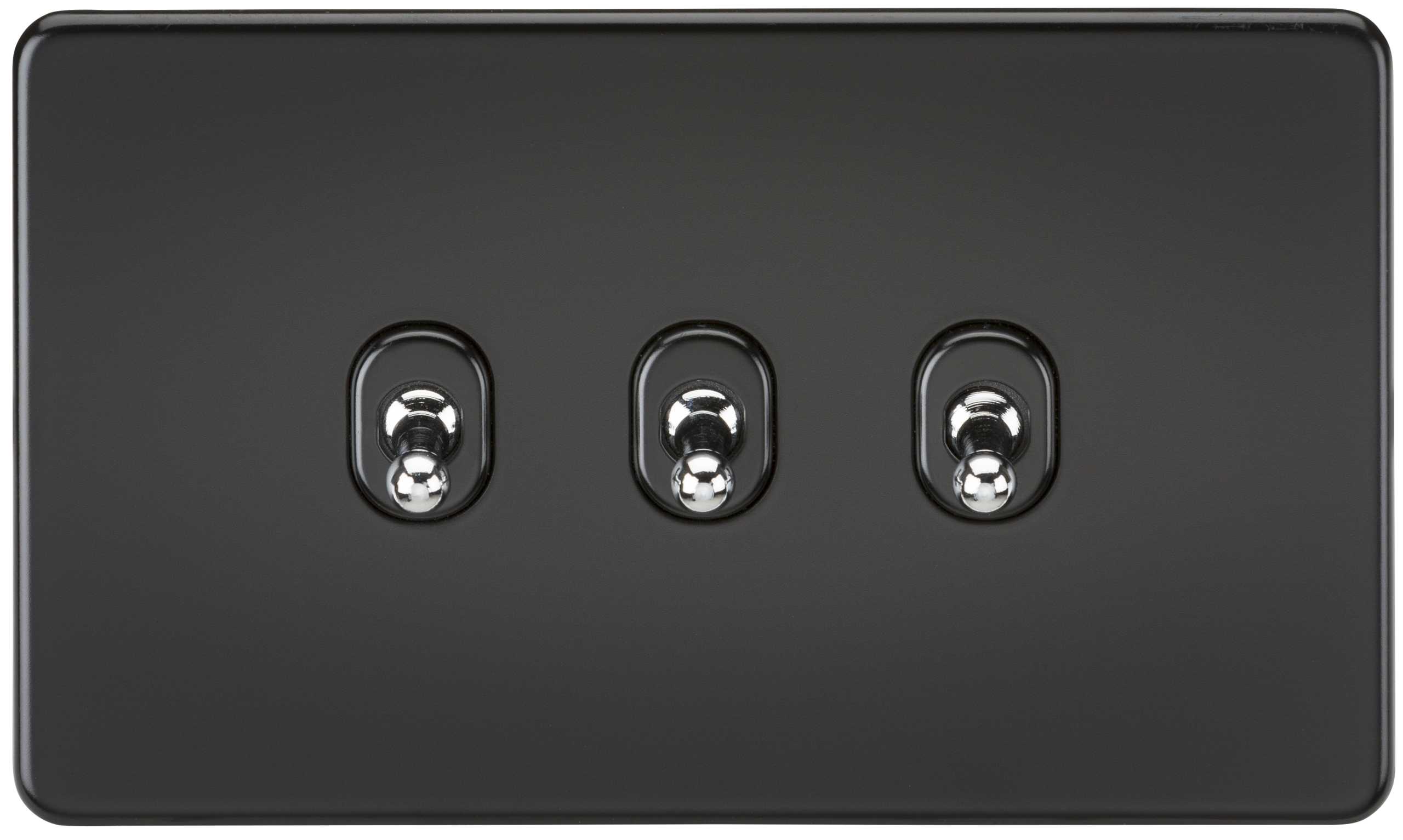 Screwless 10A 3G 2-Way Toggle Switch - Matt Black With Chrome Toggles - SF3TOGMB 