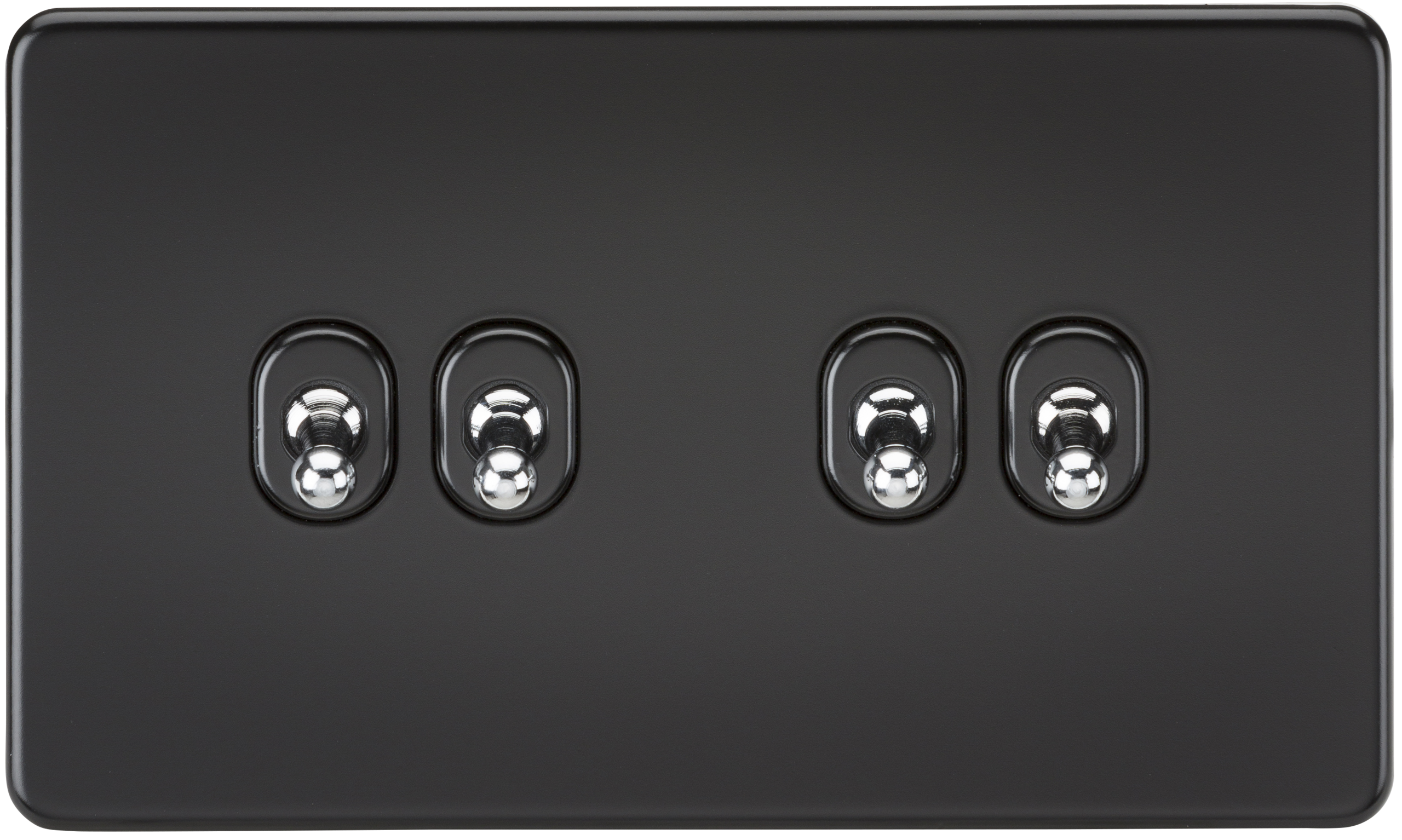 Screwless 10A 4G 2-Way Toggle Switch - Matt Black With Chrome Toggles - SF4TOGMB 