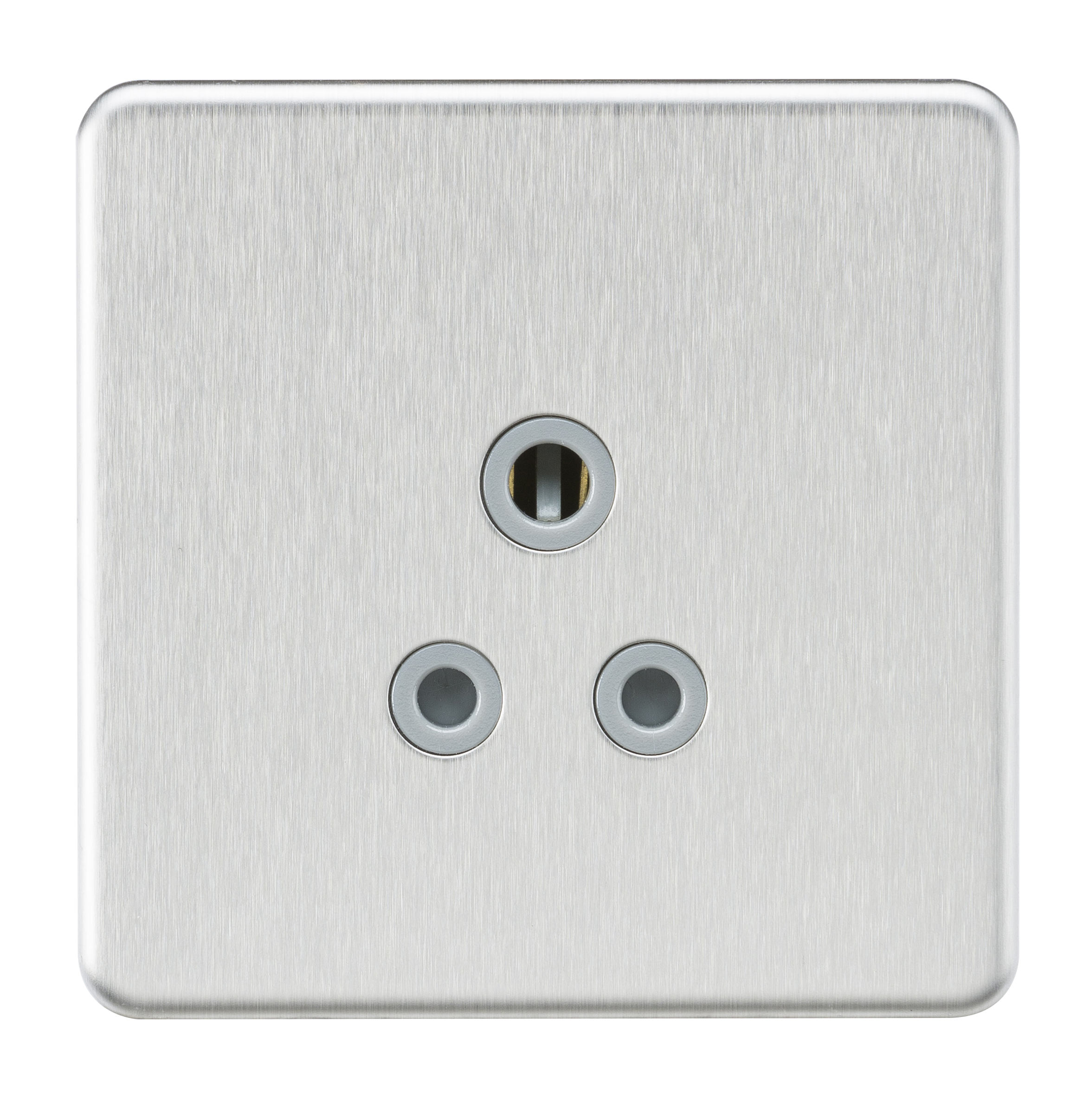 Screwless 5A Unswitched Round Socket - Brushed Chrome With Grey Insert - SF5ABCG 