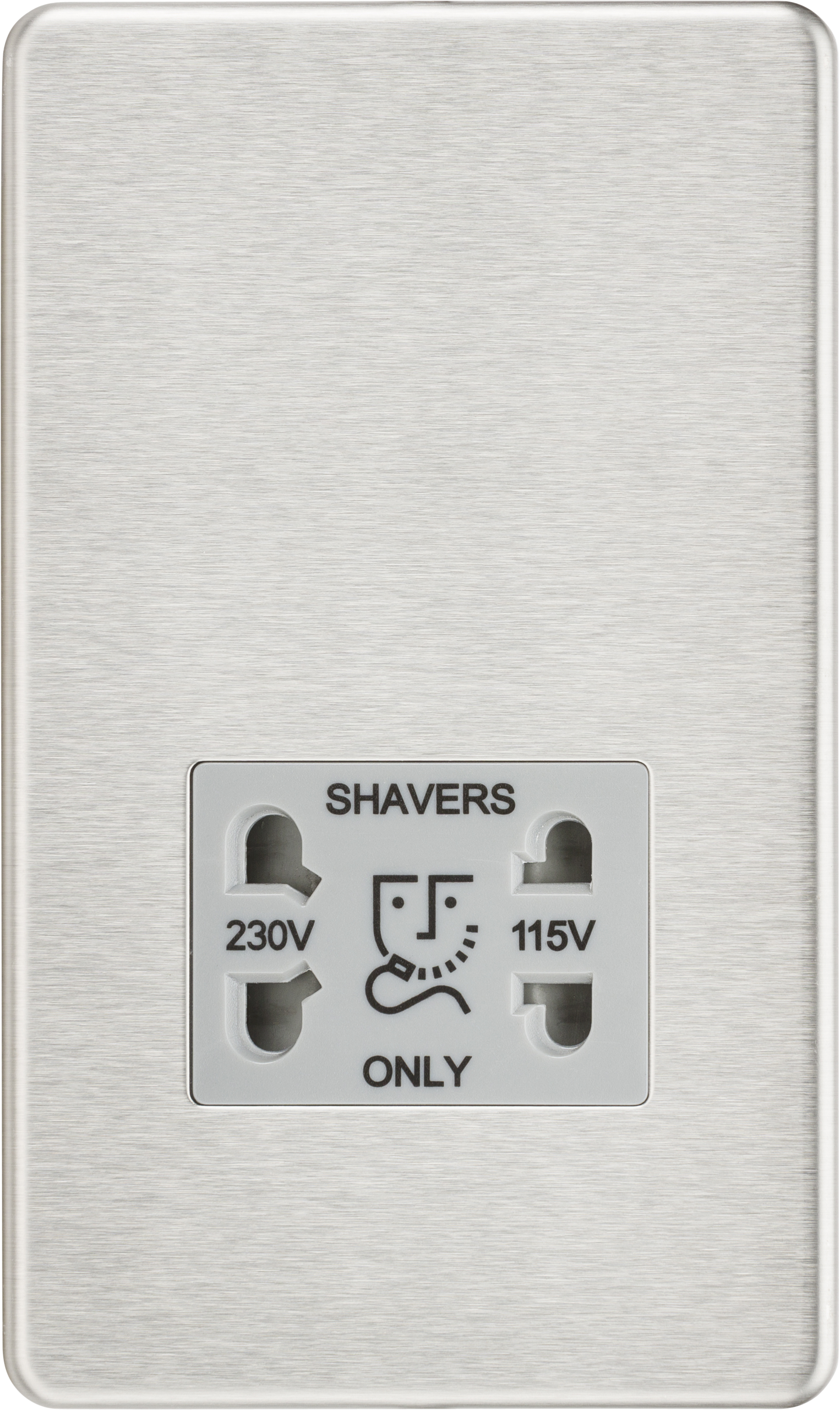 Screwless 115/230V Dual Voltage Shaver Socket - Brushed Chrome With Grey Insert - SF8900BCG 