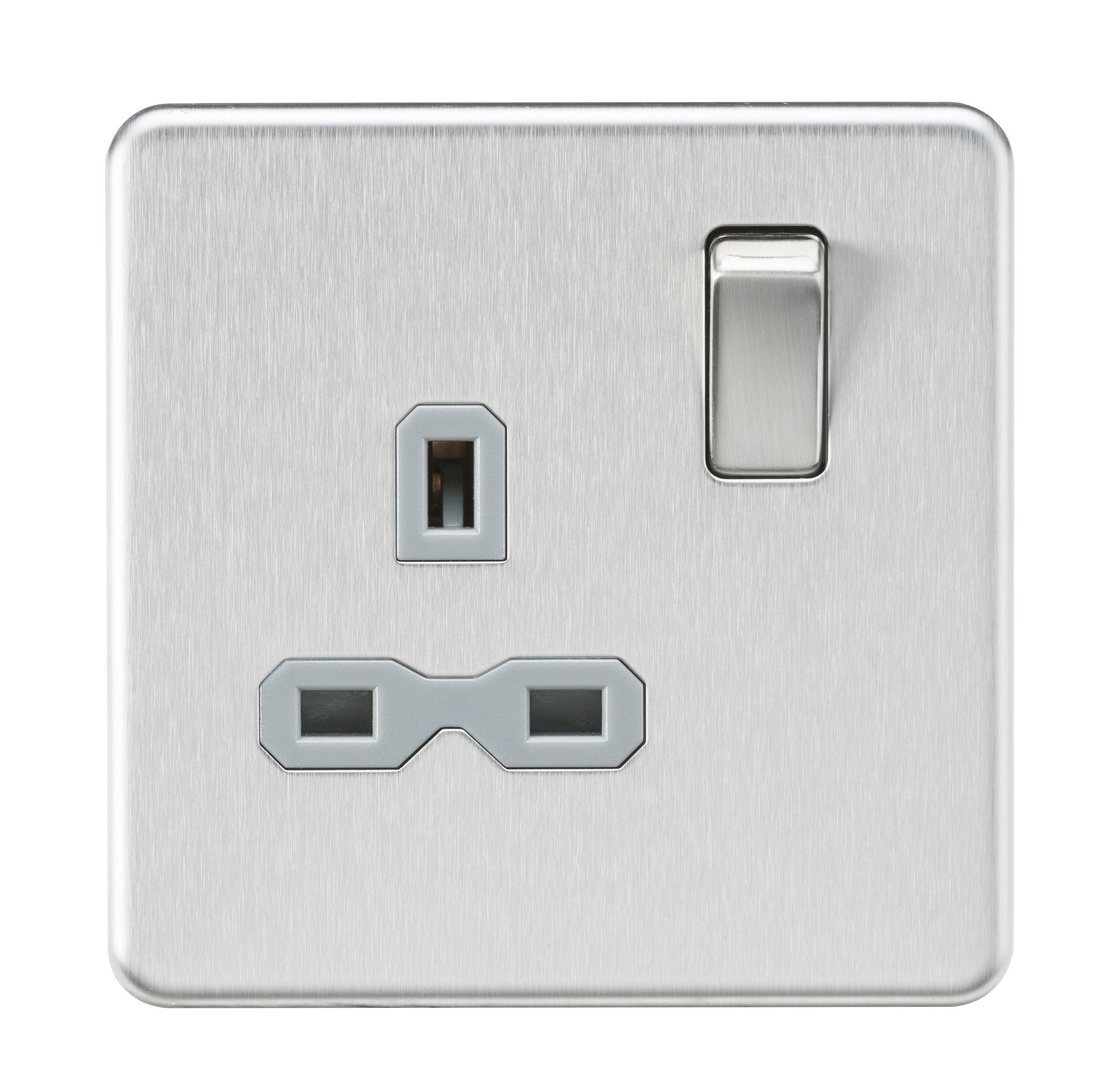 Screwless 13A 1G DP Switched Socket - Brushed Chrome With Grey Insert - SFR7000BCG 