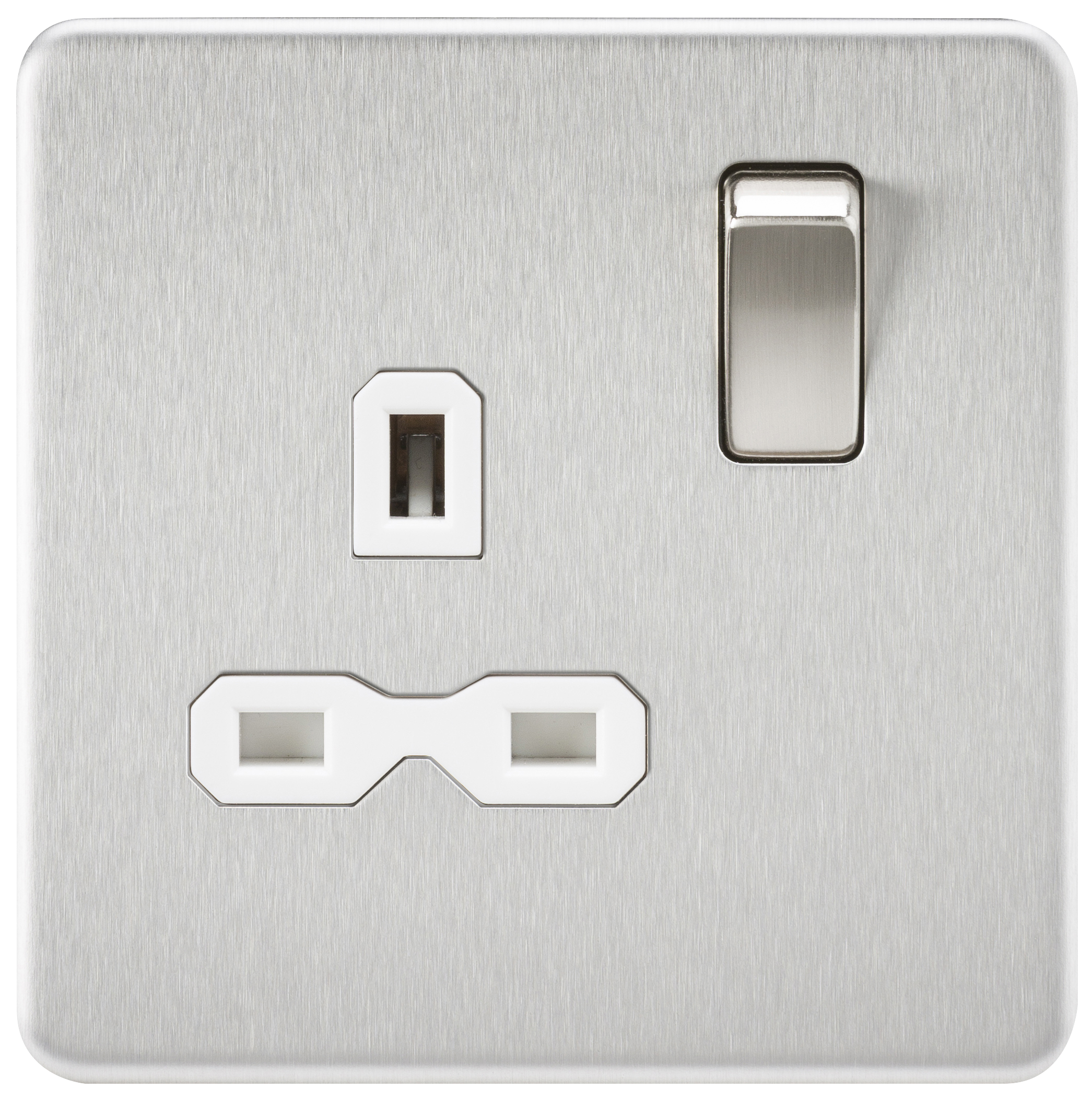 Screwless 13A 1G DP Switched Socket - Brushed Chrome With White Insert - SFR7000BCW 