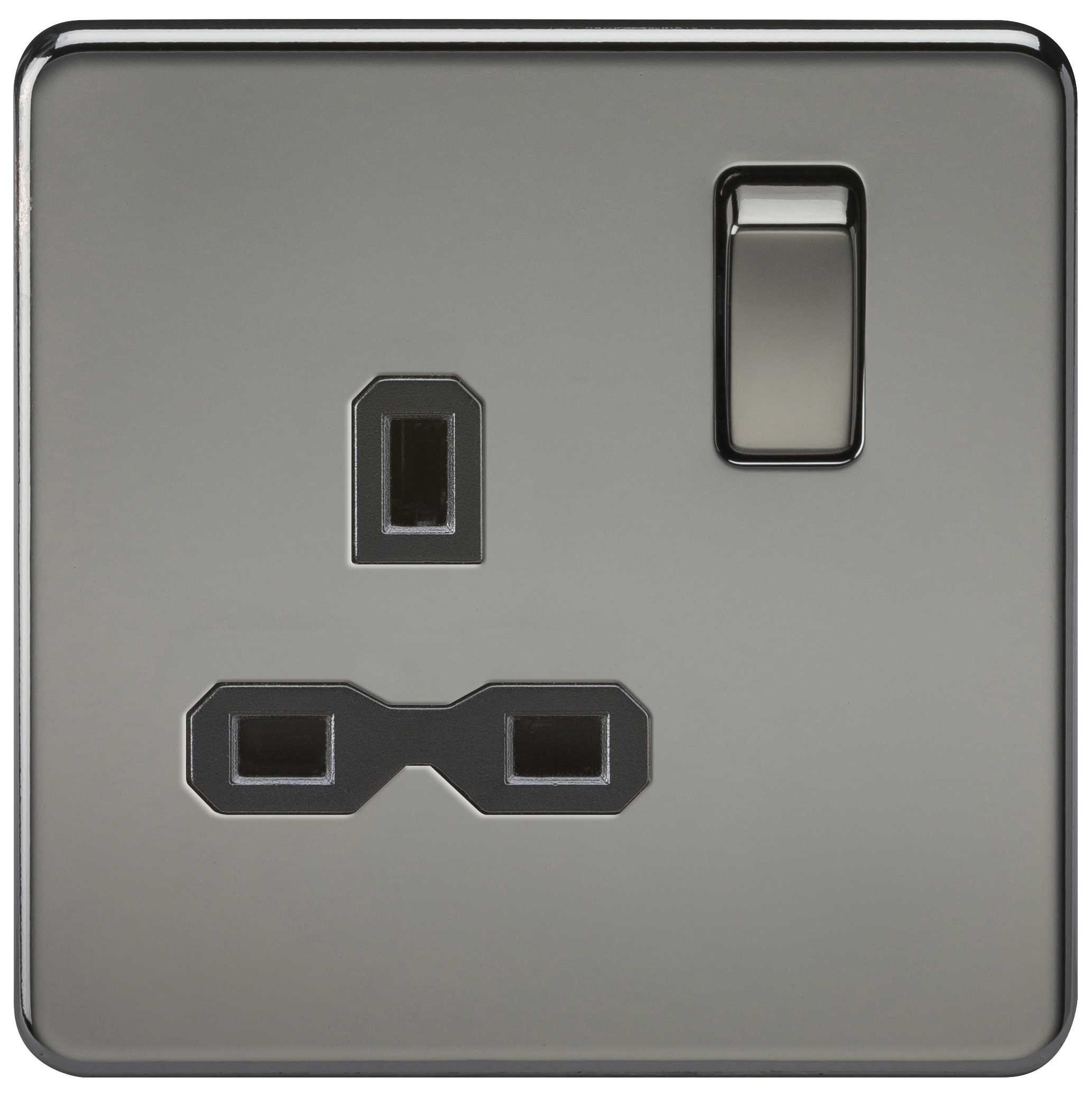 Screwless 13A 1G DP Switched Socket - Black Nickel With Black Insert - SFR7000BN 