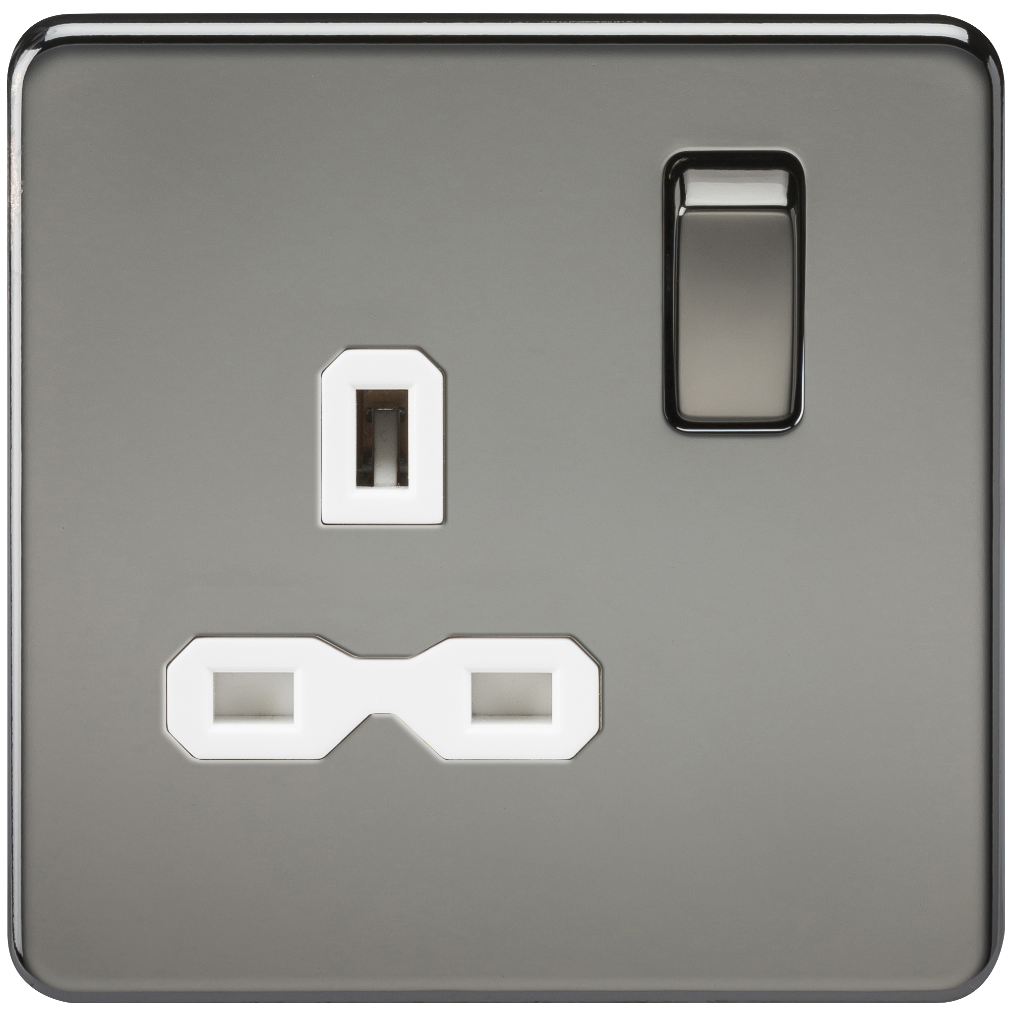 Screwless 13A 1G DP Switched Socket - Black Nickel With White Insert - SFR7000BNW 