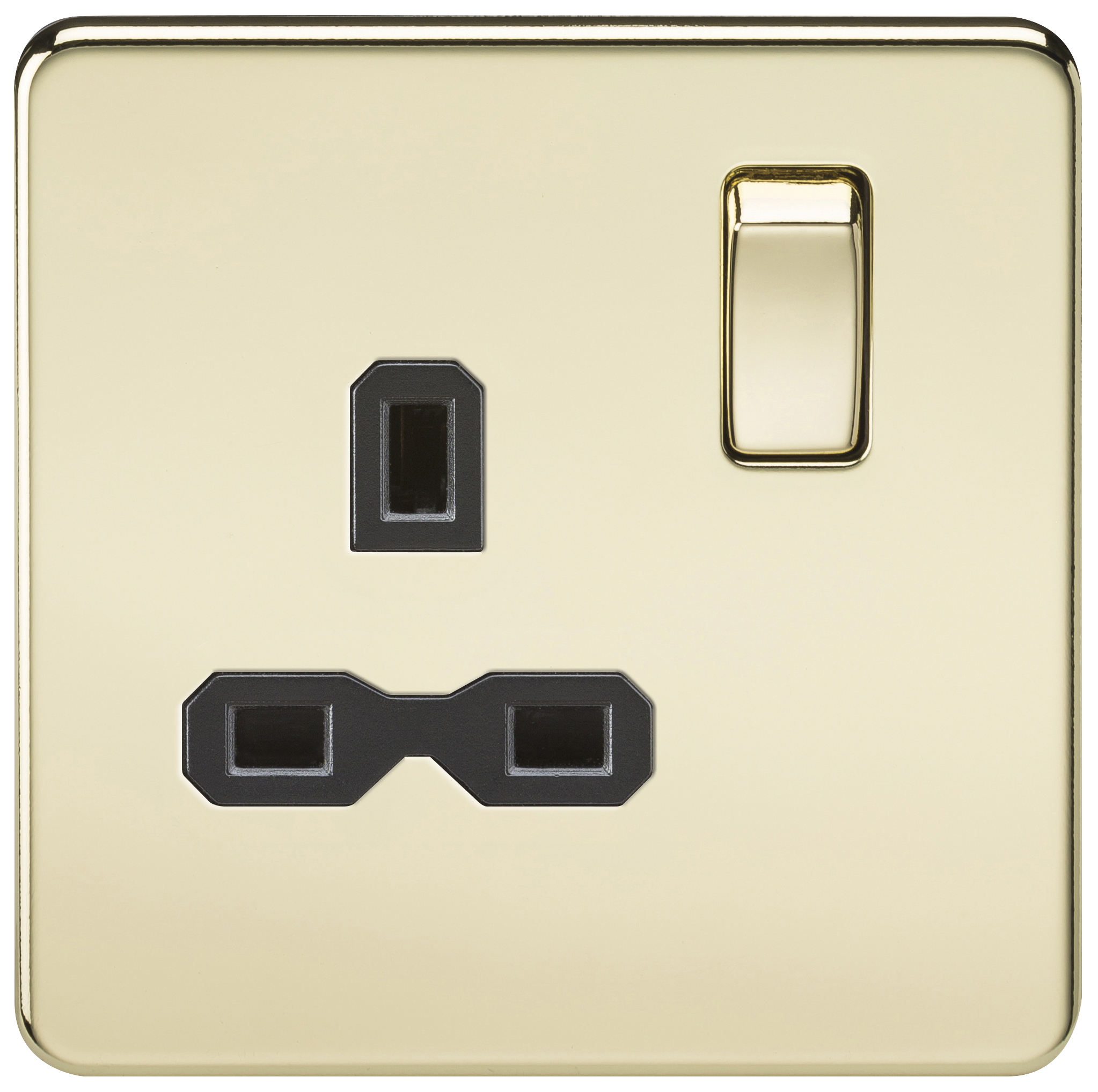 Screwless 13A 1G DP Switched Socket - Polished Brass With Black Insert - SFR7000PB 