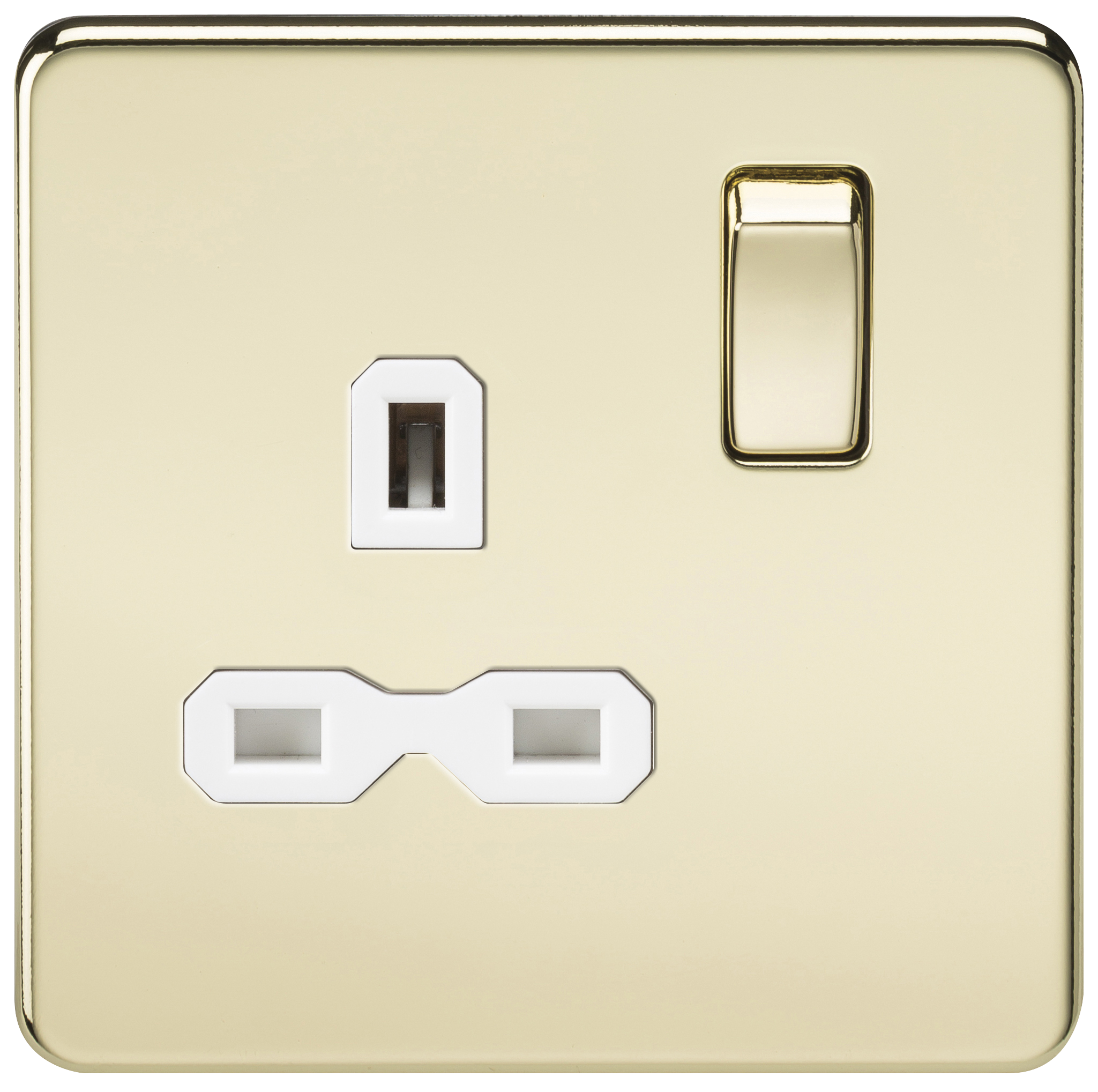 Screwless 13A 1G DP Switched Socket - Polished Brass With White Insert - SFR7000PBW 