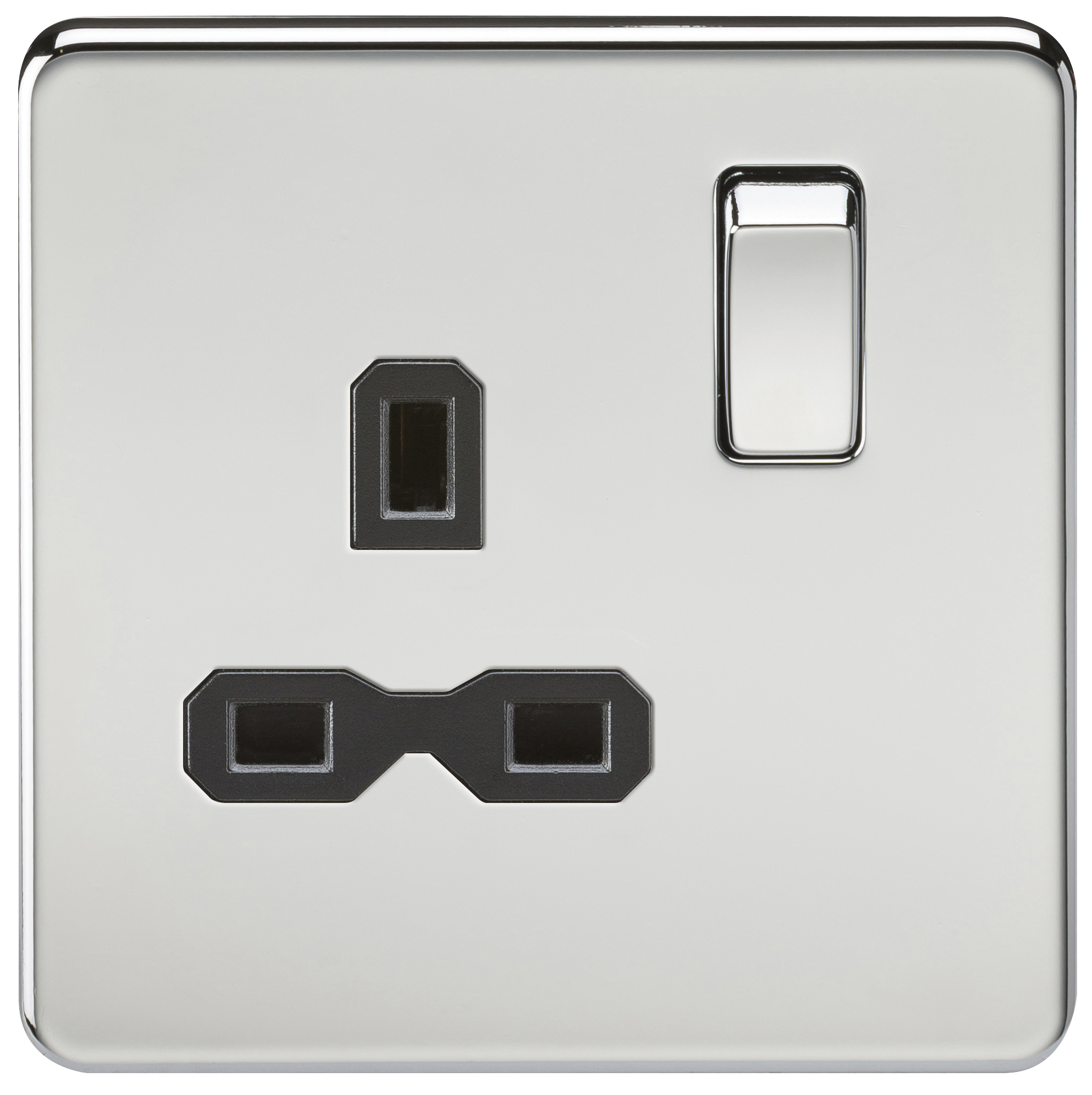 Screwless 13A 1G DP Switched Socket - Polished Chrome With Black Insert - SFR7000PC 