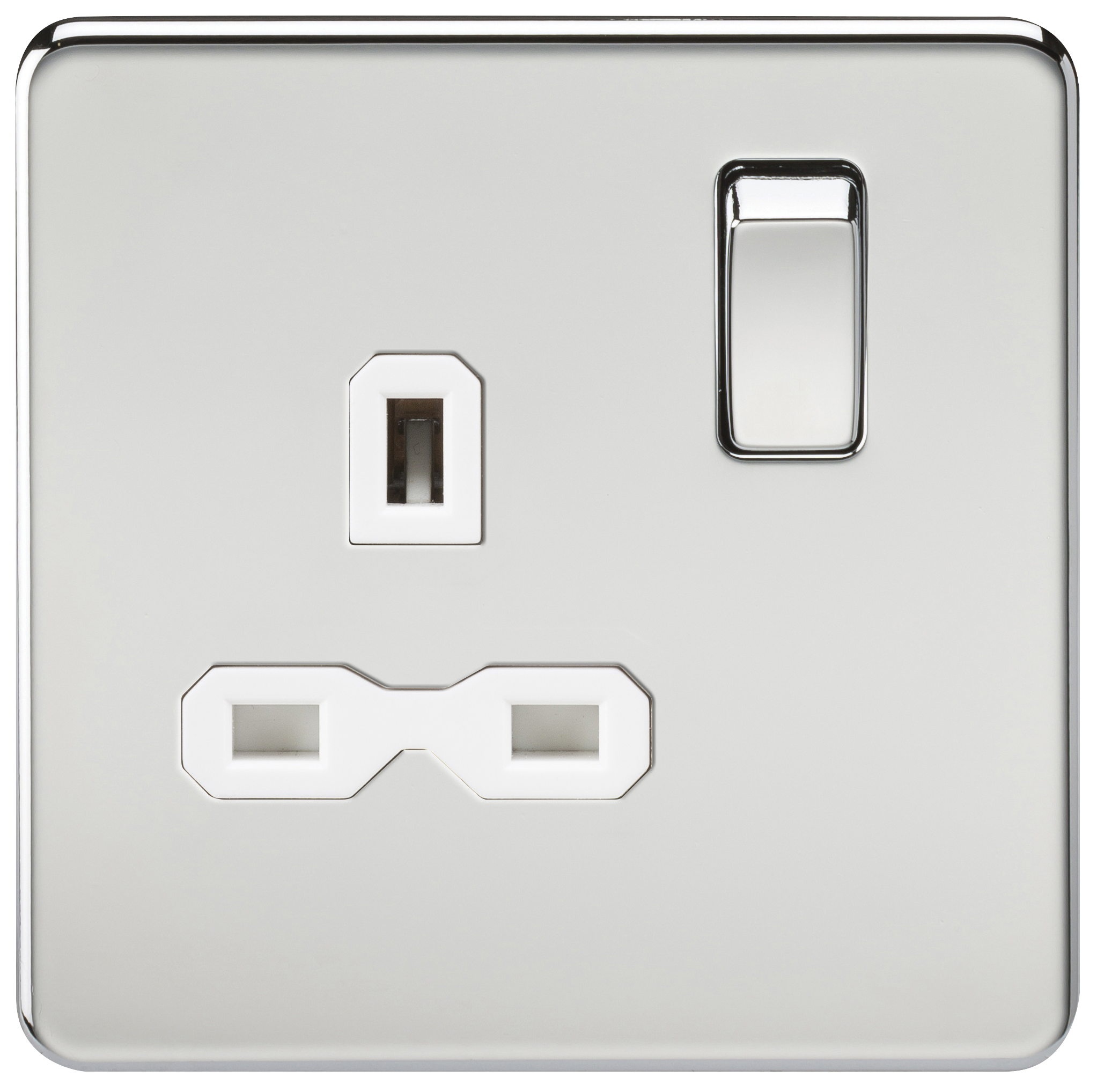 Screwless 13A 1G DP Switched Socket - Polished Chrome With White Insert - SFR7000PCW 