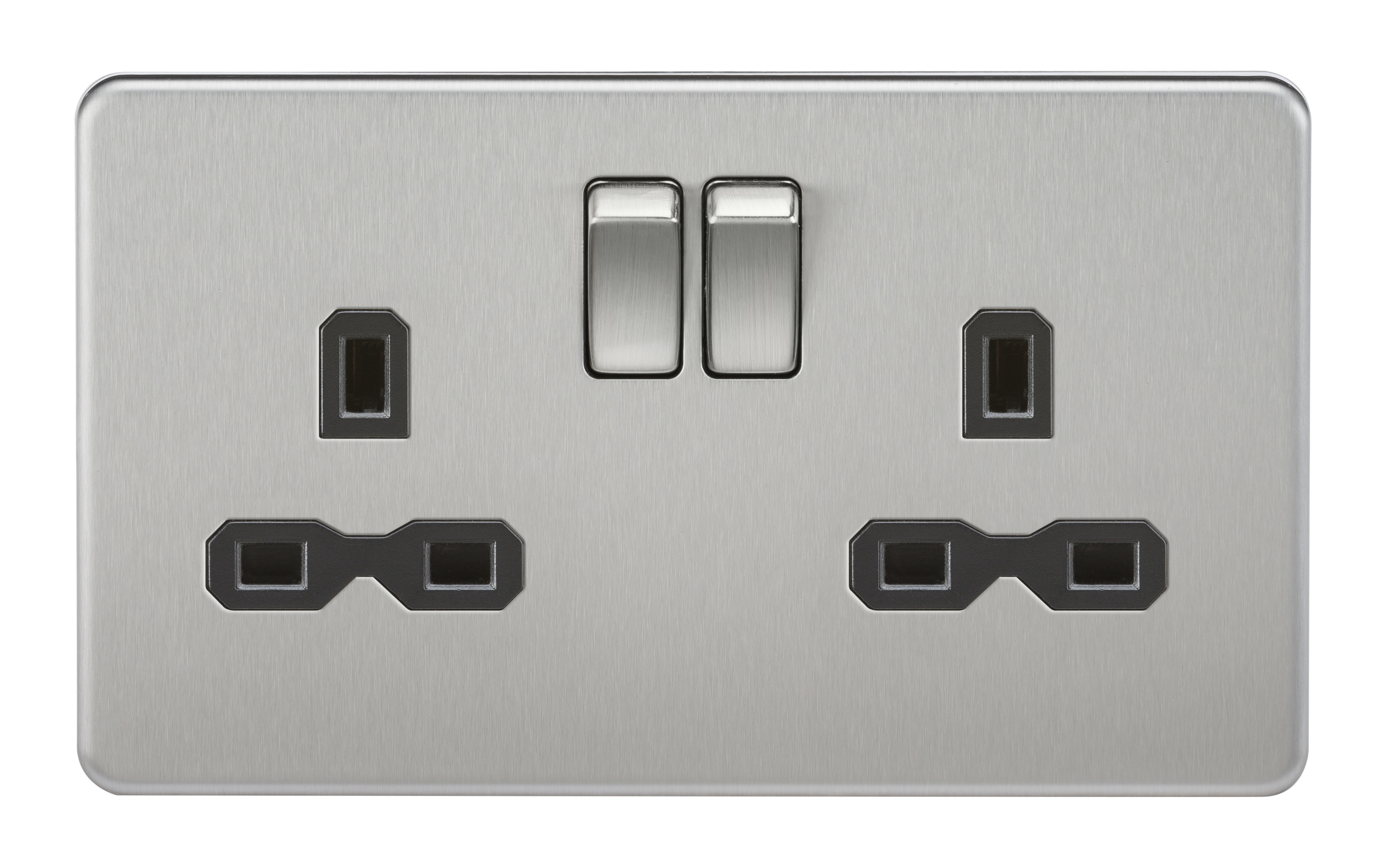 Screwless 13A 2G DP Switched Socket - Brushed Chrome With Black Insert - SFR9000BC 