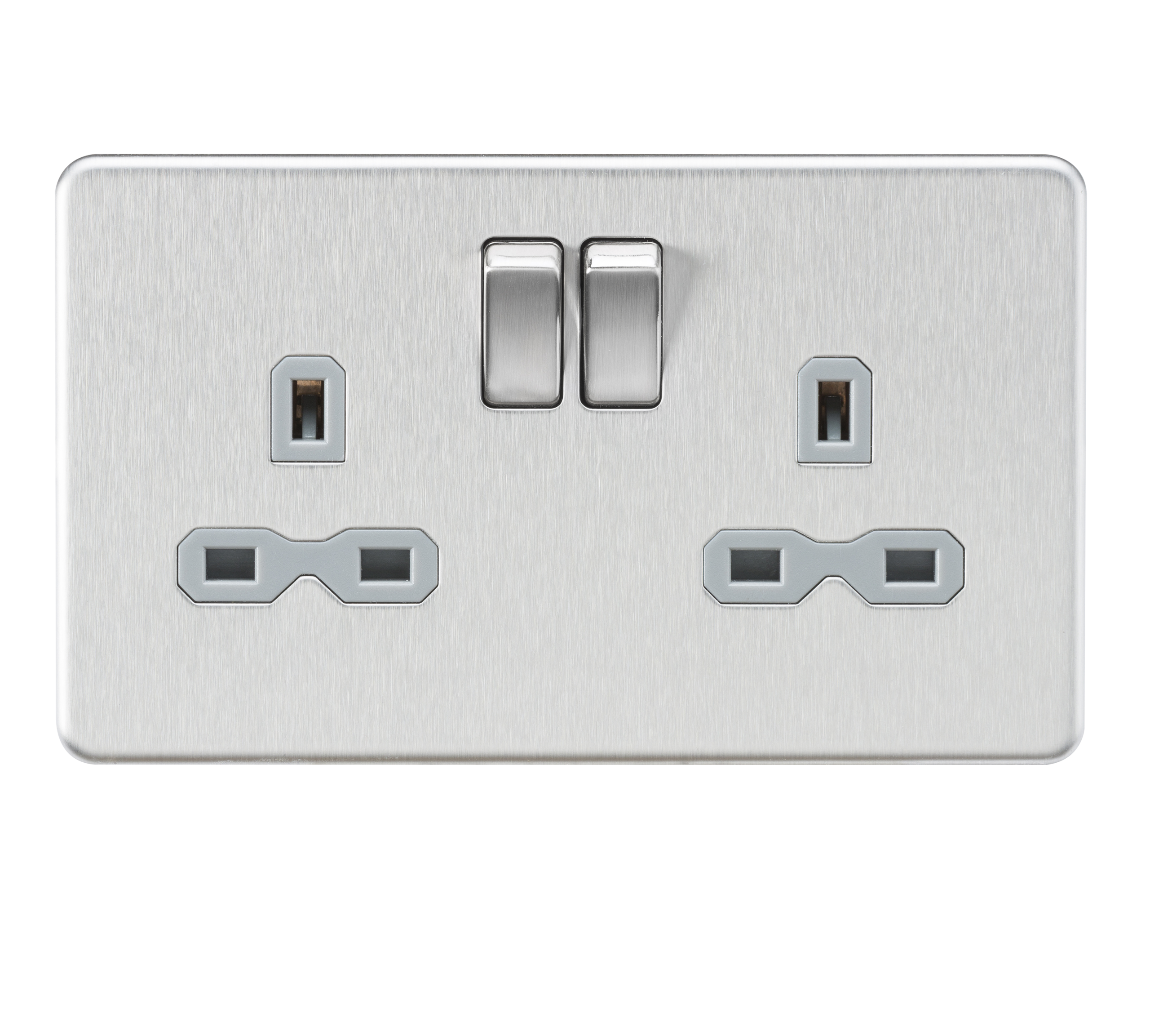 Screwless 13A 2G DP Switched Socket - Brushed Chrome With Grey Insert - SFR9000BCG 