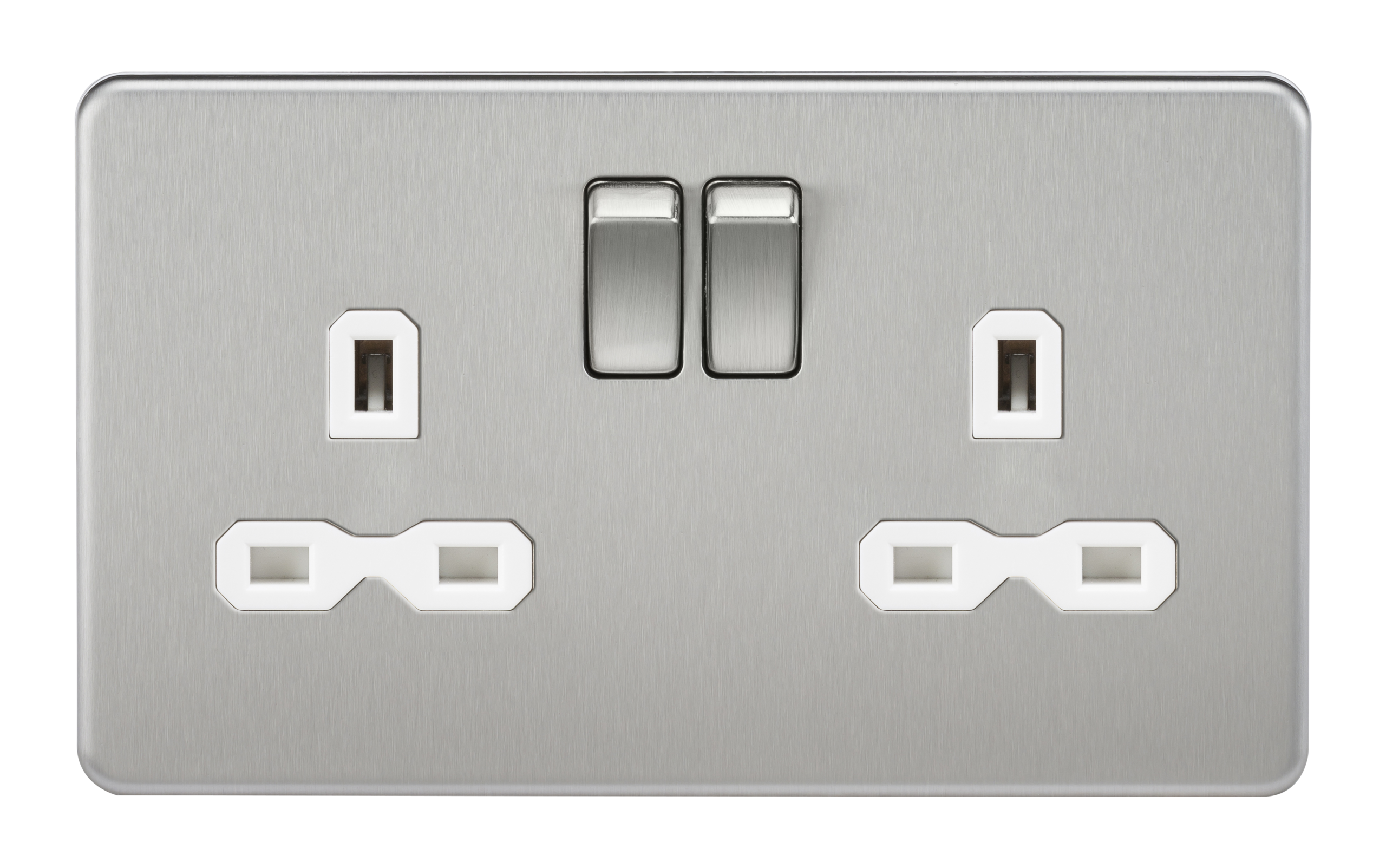 Screwless 13A 2G DP Switched Socket - Brushed Chrome With White Insert - SFR9000BCW 
