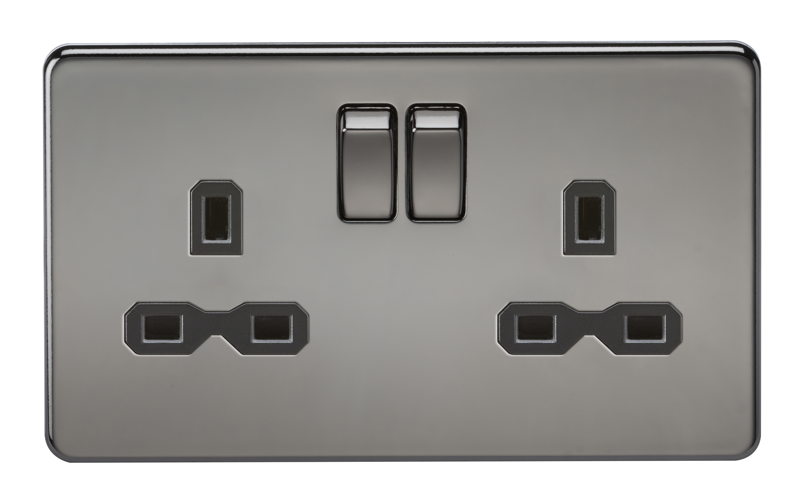 Screwless 13A 2G DP Switched Socket - Black Nickel With Black Insert - SFR9000BN 