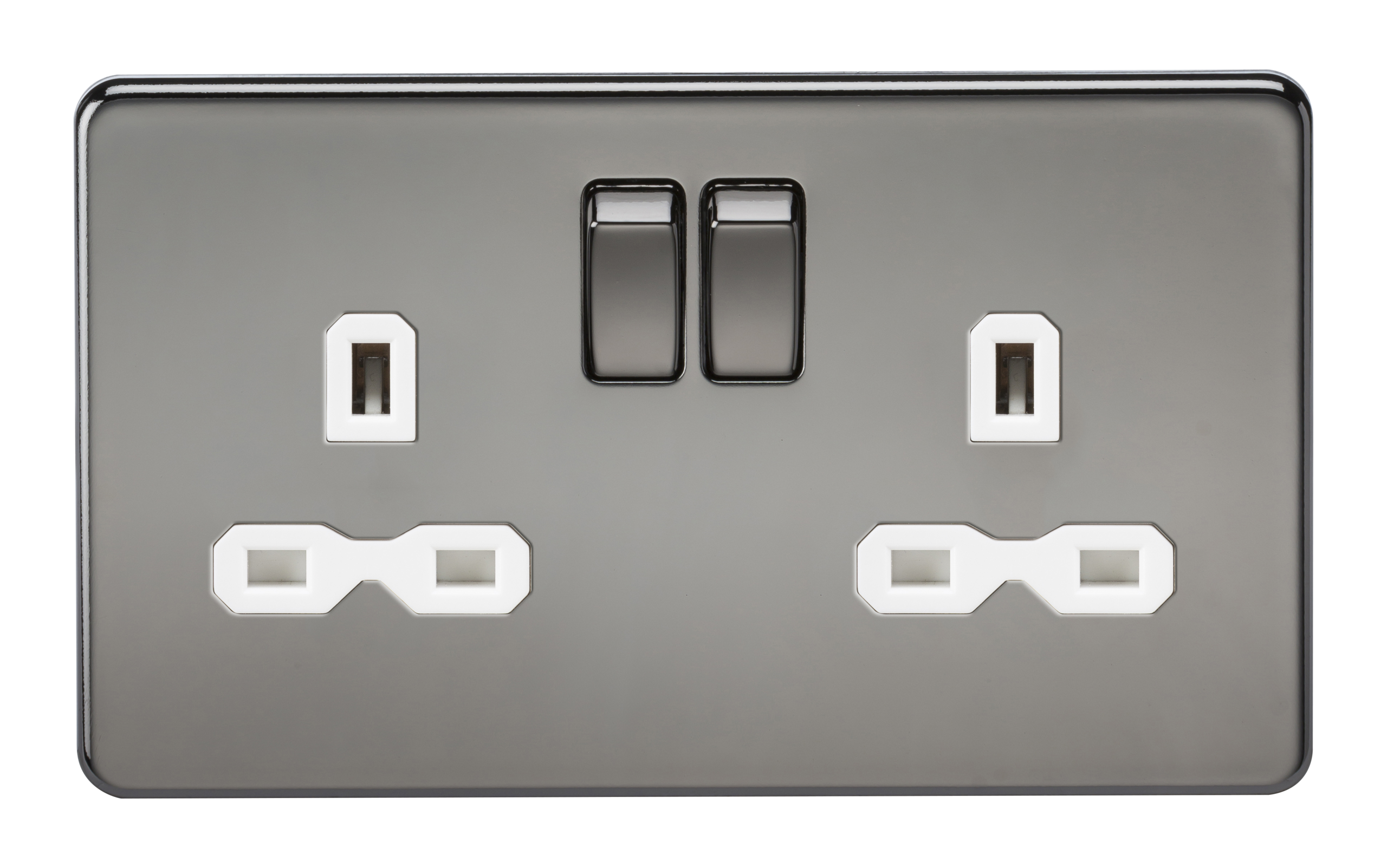 Screwless 13A 2G DP Switched Socket - Black Nickel With White Insert - SFR9000BNW 