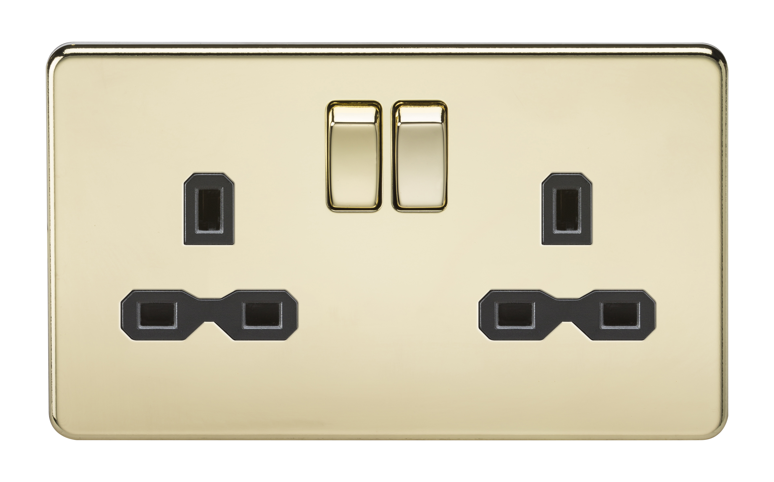 Screwless 13A 2G DP Switched Socket - Polished Brass With Black Insert - SFR9000PB 