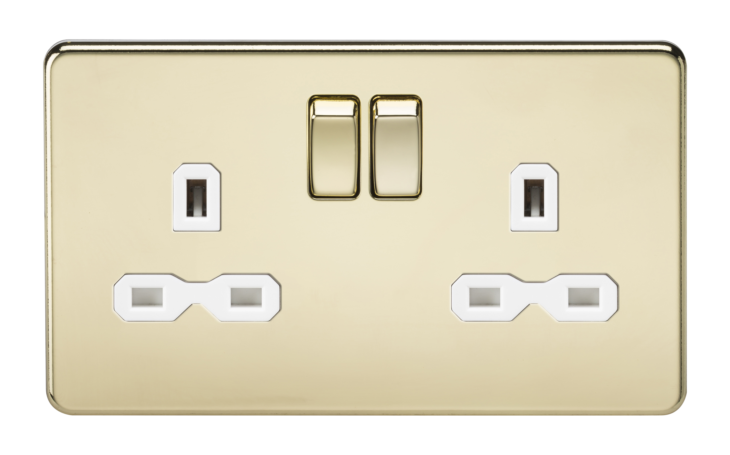 Screwless 13A 2G DP Switched Socket - Polished Brass With White Insert - SFR9000PBW 