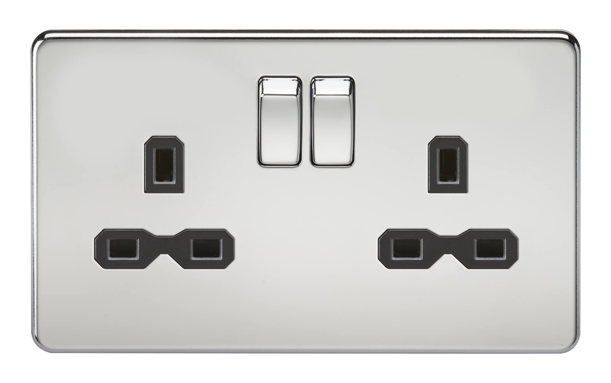 Screwless 13A 2G DP Switched Socket - Polished Chrome With Black Insert - SFR9000PC 