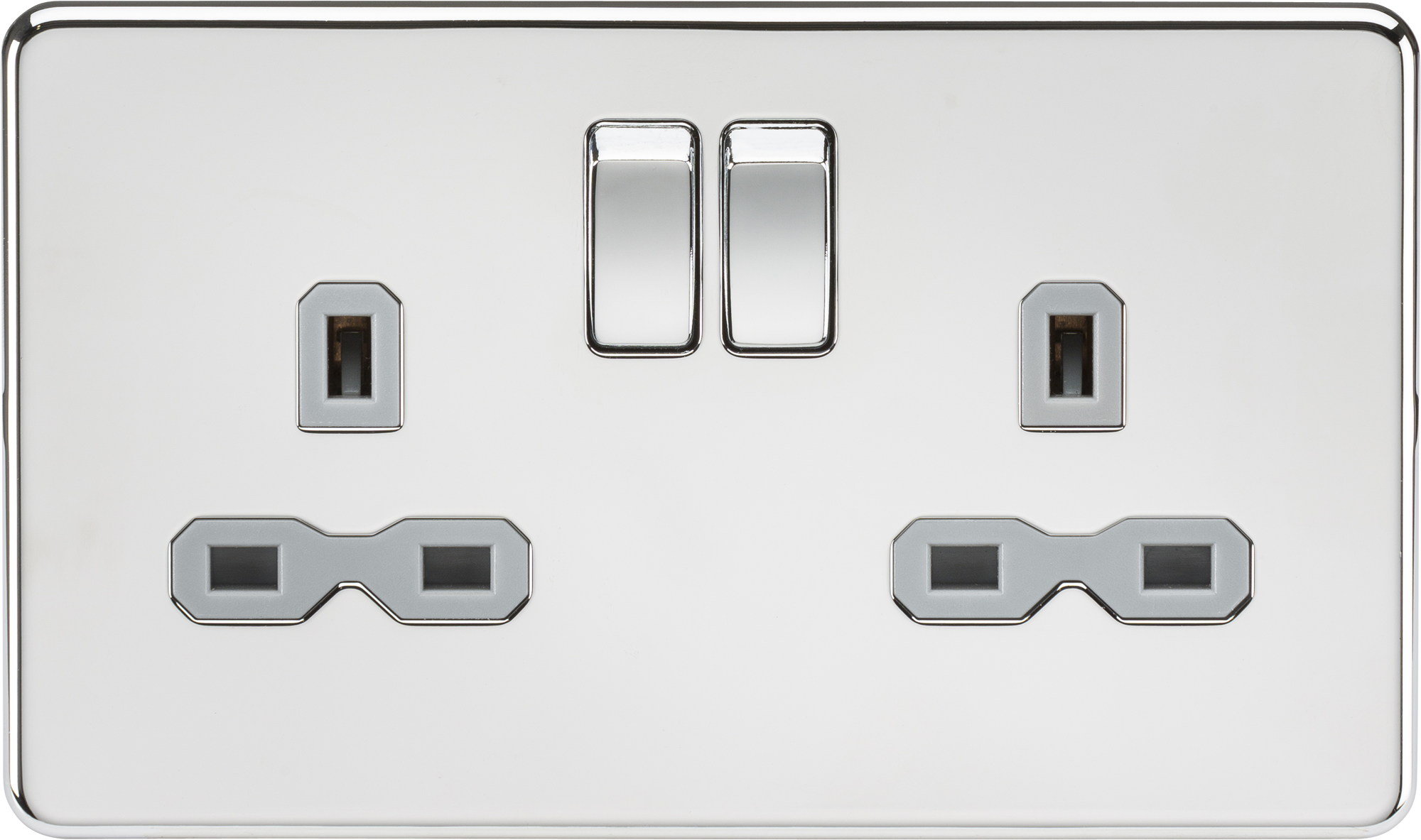 Screwless 13A 2G DP Switched Socket - Polished Chrome With Grey Insert - SFR9000PCG 