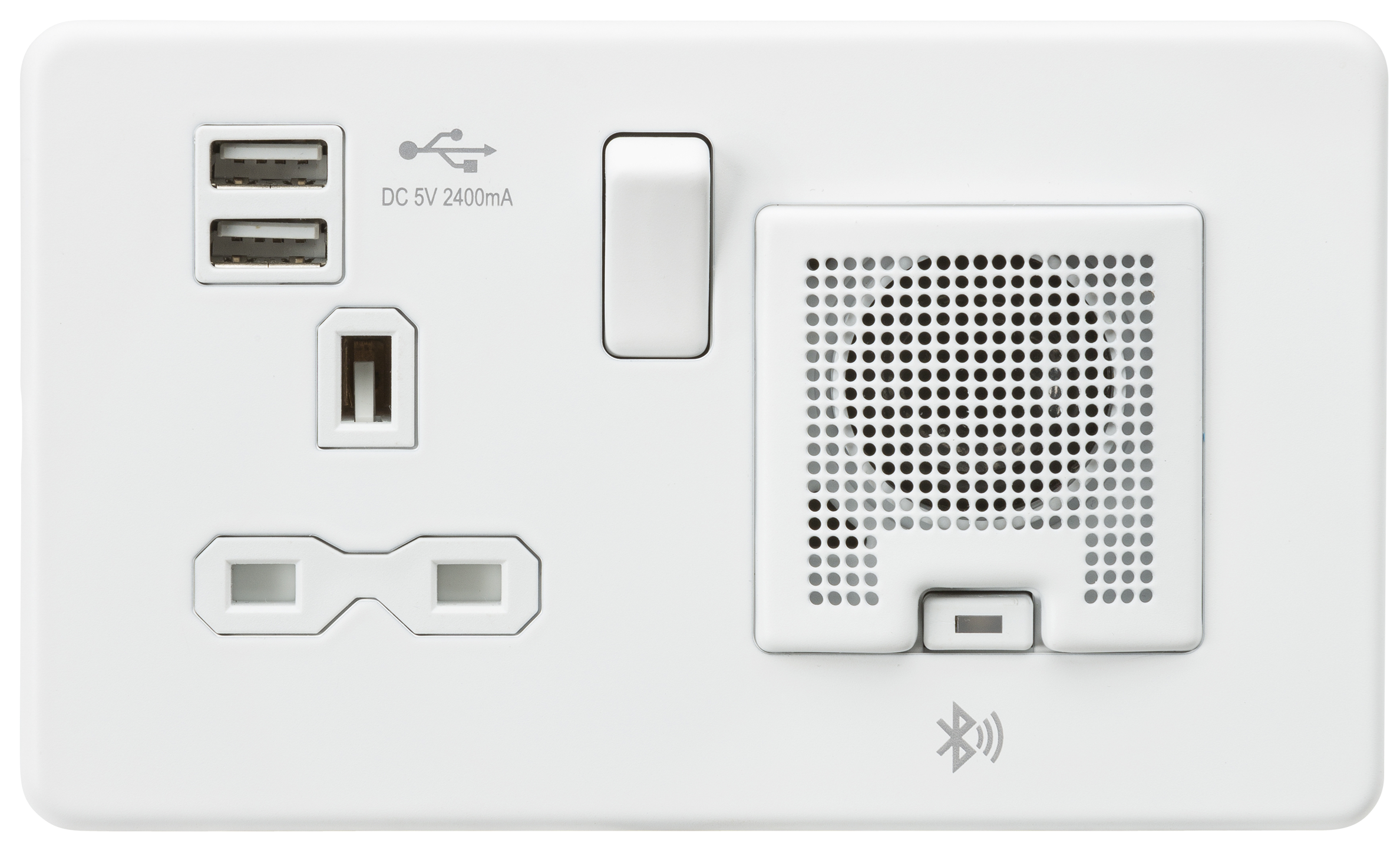 Screwless 13A Socket, USB Charger And Bluetooth Speaker Combo - Matt White - SFR9905MW 