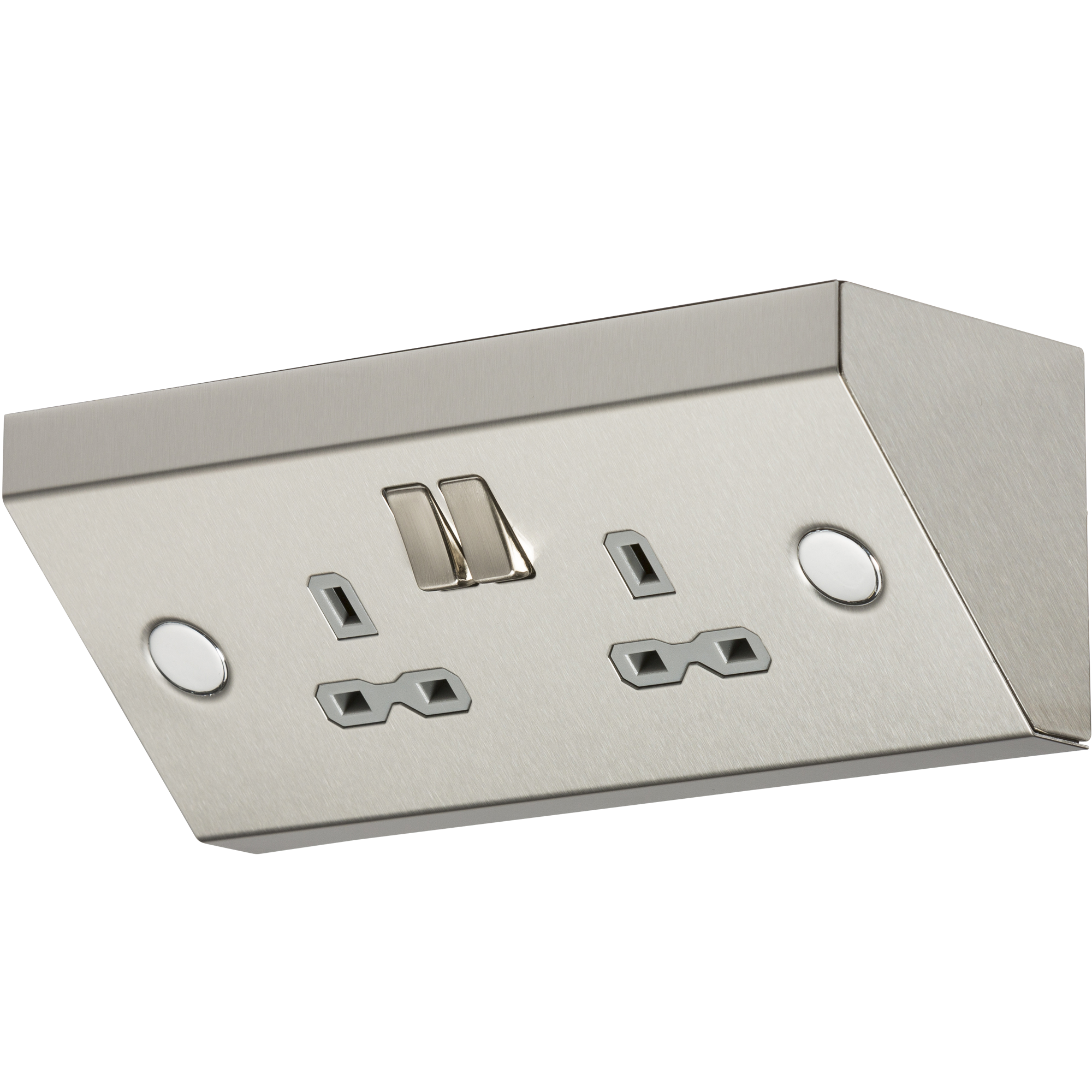 13A 2G Mounting DP Switched Socket - Stainless Steel With Grey Insert - SKR008 