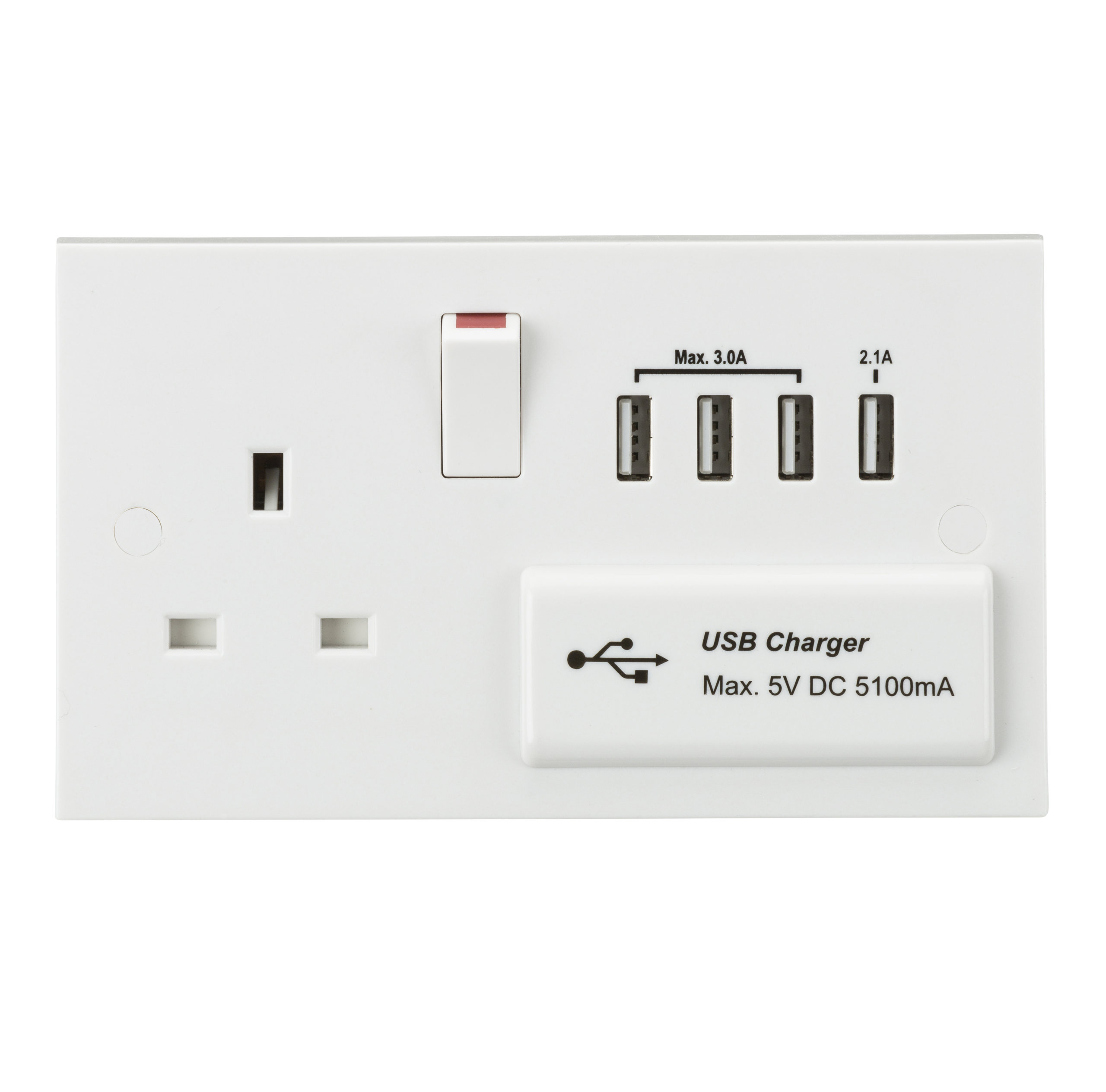 13A Switched Socket With Quad USB Charger 5V DC 5.1A - ST7USB4 