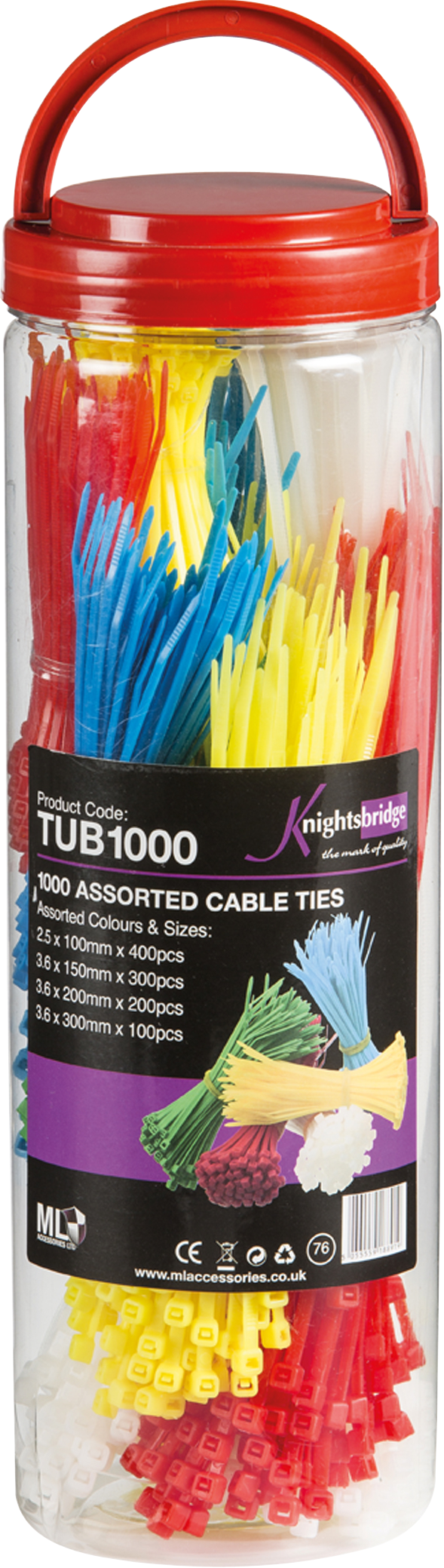 Tub Of 1000 Cable Ties (Assorted Colours And Sizes) - TUB1000 