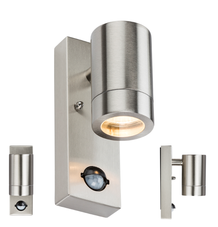 230V IP44 GU10 Stainless Steel Wall Light With Pir - WALL5LSS 
