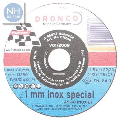 Dronco 100mm INOX Metal Cutting Discs Pk25 16mm Bore 1101240 - DRO1101240 