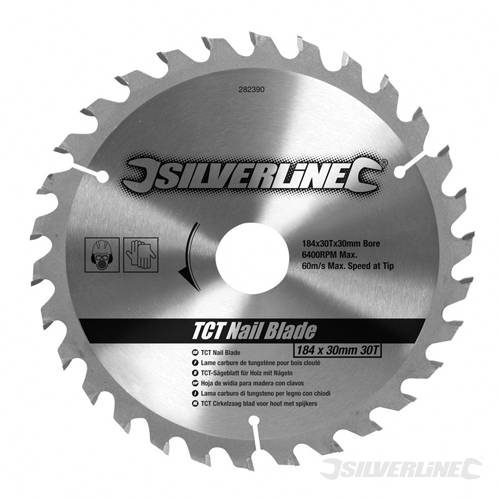 Silverline 282390 TCT Nail Blade 30T 184 x 30 - no rings - SIL282390 
