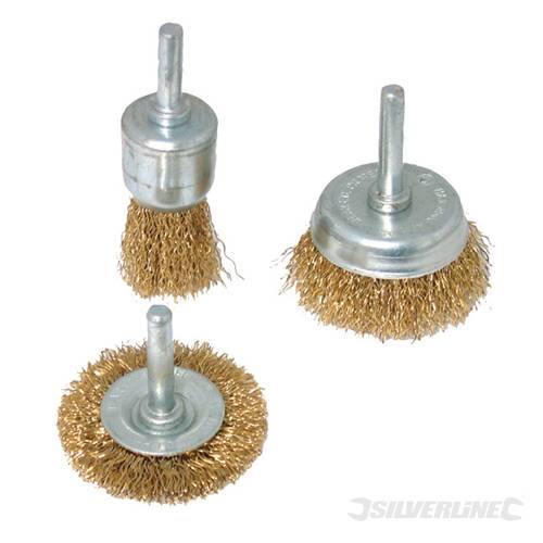 Silverline 985332 Wire Wheel and Cup Brush Set 3pce 6mm Shank - SIL985332 