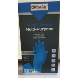 Corestar Blue Vinyl Powder Free Disposable Gloves - Medium Pack 100 - STX-103152 
