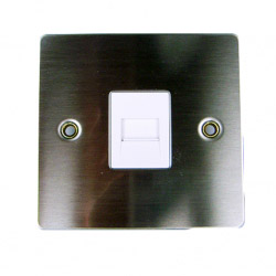 Dencon 1 Way Stainless Steel Flatplate 1 gang Telephone Extension Socket - white insert - STX-115732 