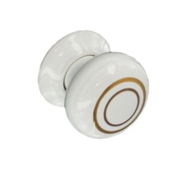Securit Ceramic Door Knobs White/Gold Lines (Pair) - 60mm - STX-320021 