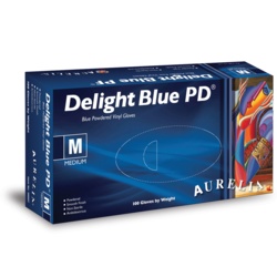 Aurelia Vinyl Powdered Disposable Blue Gloves - Medium - Pack 100 - STX-340100 
