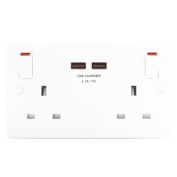 BG 2 Gang 13a Switched Socket With Outboard Rockers + 2 x USB (2.1A) - White - STX-340834 