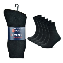 Tom Franks Mens Black Sport Socks - Pack 5 - STX-342649 